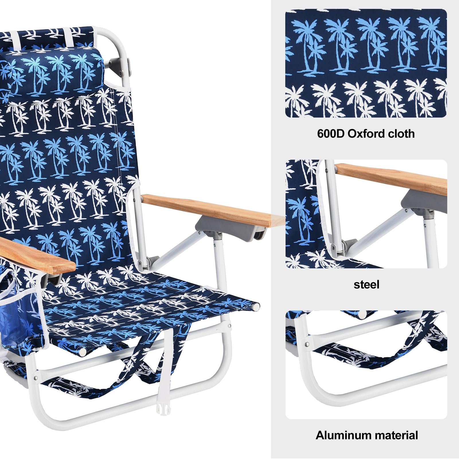 2 Pack Heavy Duty Beach Chairs for Adults - 300LB Capacity Folding Reclining Chairs with Adjustable 5-Position Backrest, Storage Pouch & Carry Straps - Lightweight Aluminum Frame (Black) - Perfect for Beach, Camping, Picnics & Outdoor Relaxation