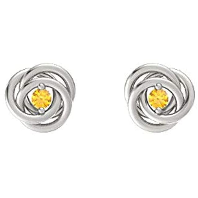 925 Sterling Silver Round Citrine Rose Flower Interlocking Earrings - 14k Gold Plated (White/Yellow/Rose) | Elegant Jewelry for Women, Perfect Gift for Valentine's Day & Anniversary