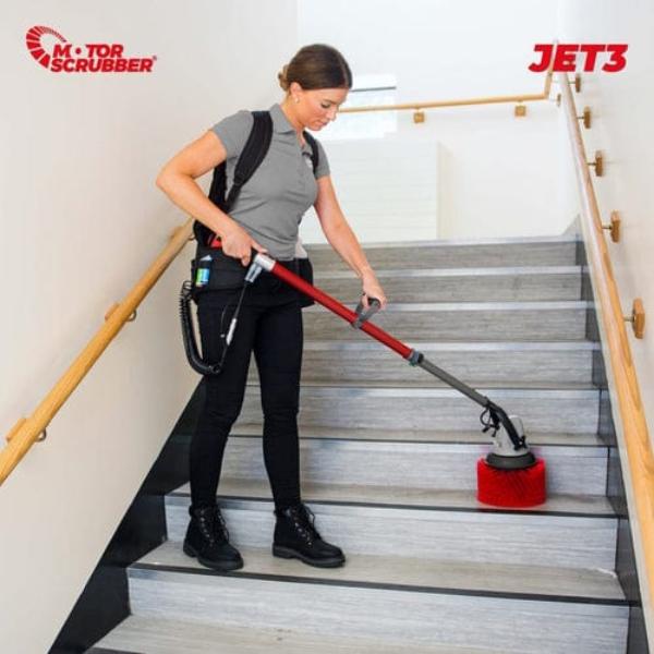 MotorScrubber Jet3 Cordless Long Handle Floor Scrubber - Powerful Electric Spin Scrubber for Tile, Grout, Bathroom & Kitchen Cleaning - Perfect for Hard Floors, Showers, and Pet Areas