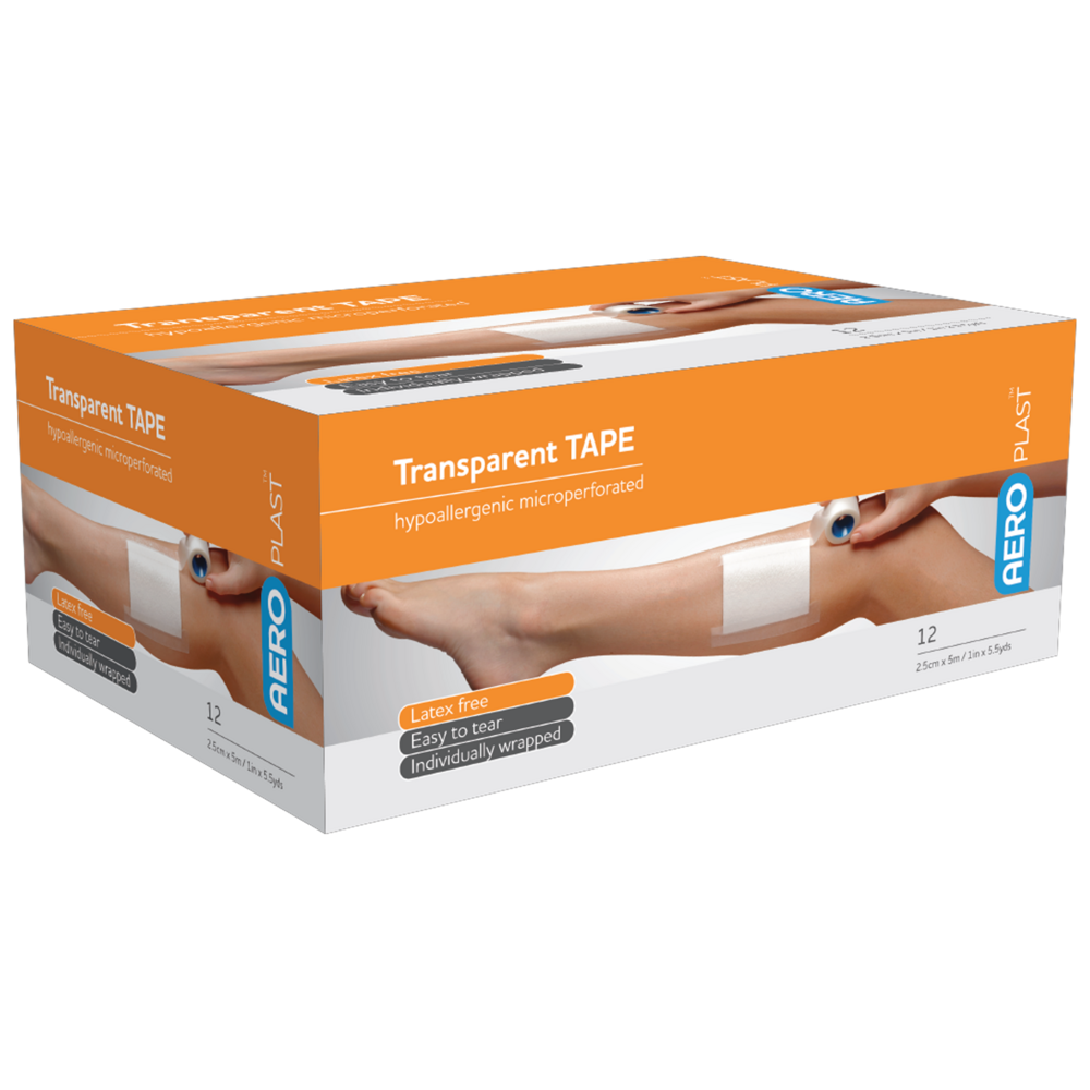 AEROTAPE Clear Plastic Tape 2.5cm x 5M (12 Pack) - Strong Adhesive for Packaging, Sealing & DIY Projects - Office, Home & Shipping Use