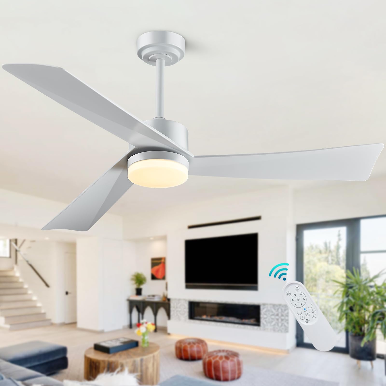 Lvienews 52 Inch Traditional 3-Blade LED Ceiling Fan with Light and Remote Control - Dimmable DC Motor for Bedroom, Living Room, Farmhouse, Dining Room, Patio, Garage, Kitchen - Perfect for Home Cooling and Lighting