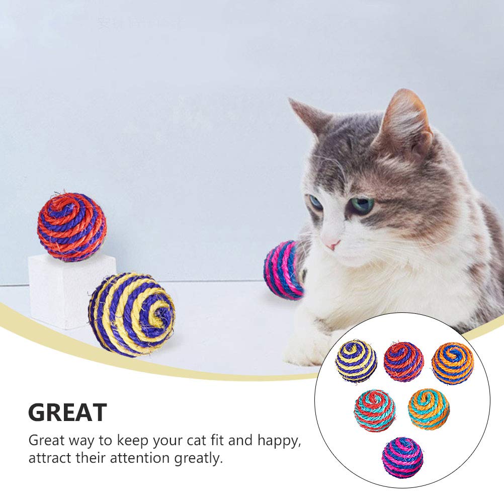 6-Pack Sisal Ball Cat Toys - Interactive Teaser Wand with Two-Color Accessories for Small Cats | Durable Pet Supplies for Playtime & Exercise