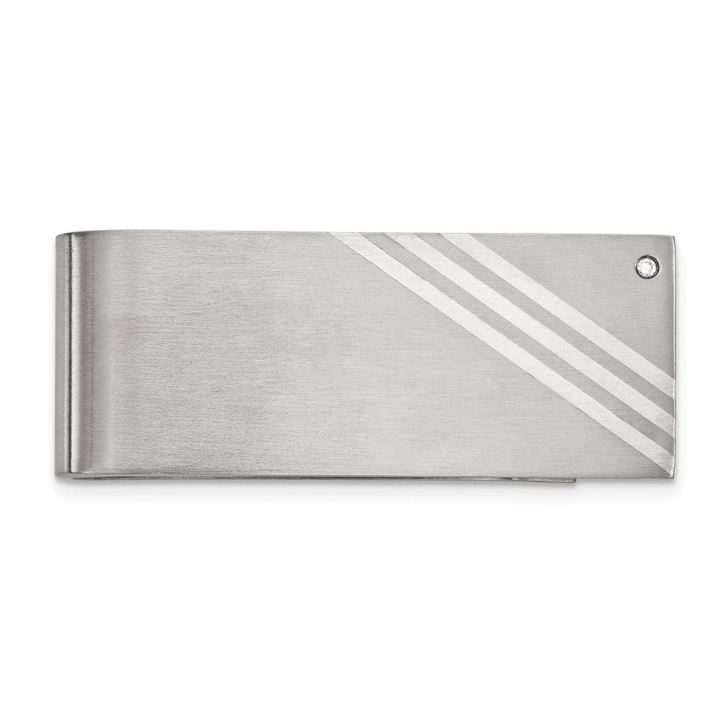 25.24mm Stainless Steel 925 Sterling Silver Money Clip with CZ Cubic Zirconia - Engravable Brushed Finish Jewelry Gift for Men - Perfect for Weddings, Anniversaries & Special Occasions