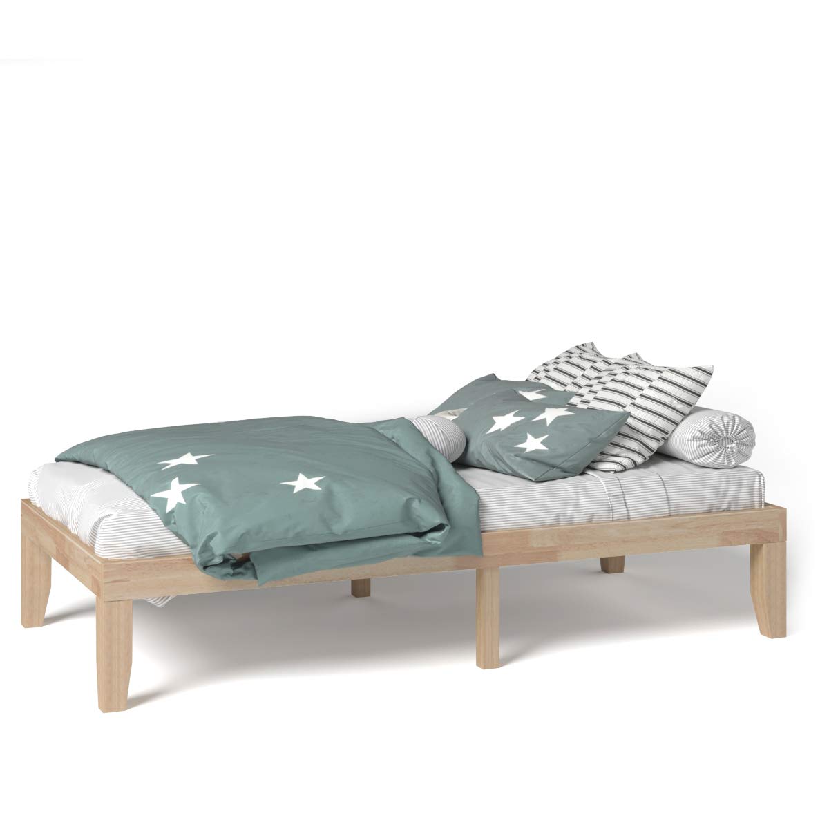 KOMFOTT 14 Inch Solid Wood Platform Bed Frame - Twin Size Mattress Foundation with Sturdy Rubber Wood Frame & Poplar Wood Slats - No Box Spring Needed - Natural Finish - Perfect for Kids Rooms, Guest Bedrooms & Small Spaces