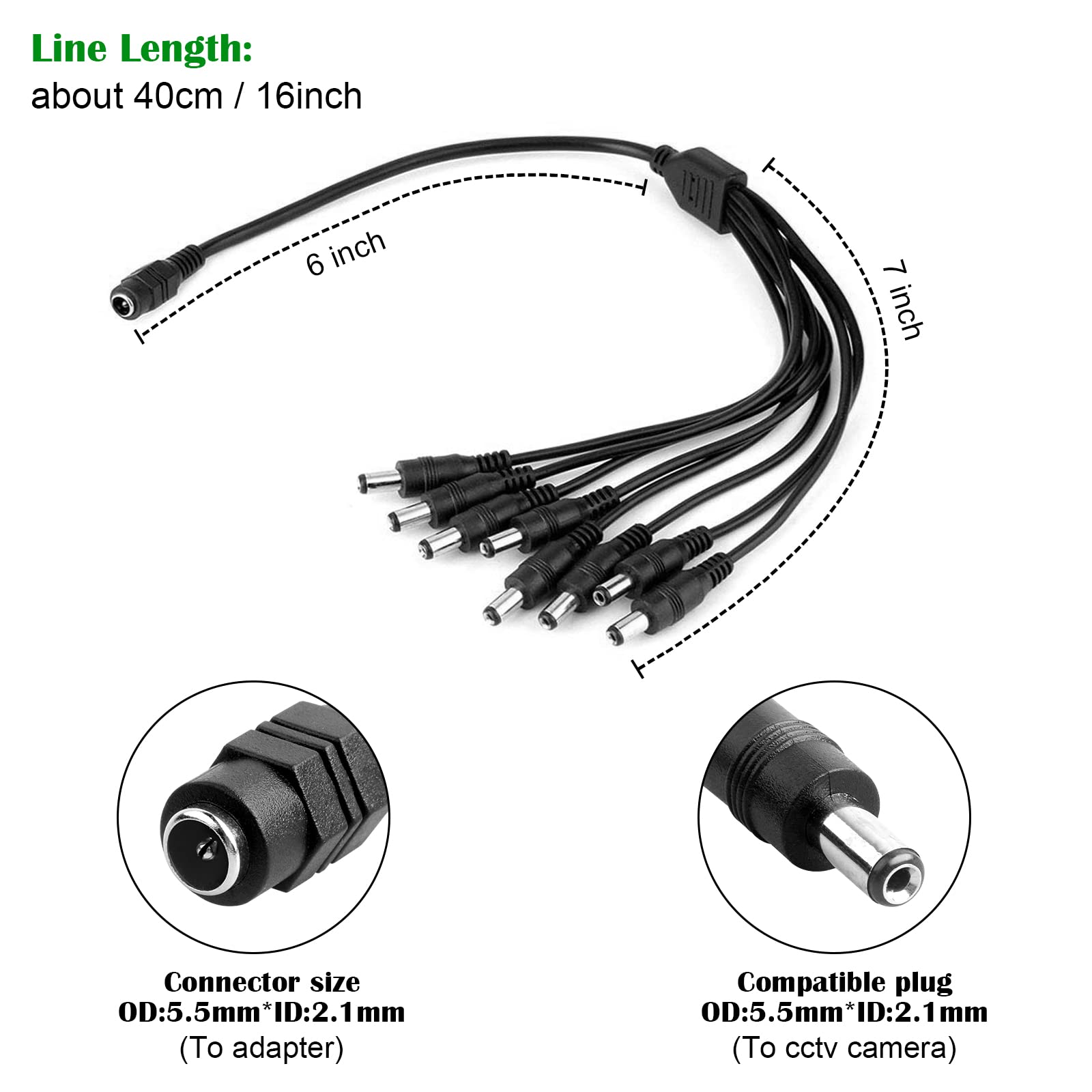 12V 5A 60W Power Adapter with 8-Way Splitter Cable - AC 100-240V to DC 12V Converter for CCTV Cameras, LED Strip Lights, Security Systems & Home Electronics - Perfect for Multi-Device Power Supply & DIY Lighting Projects