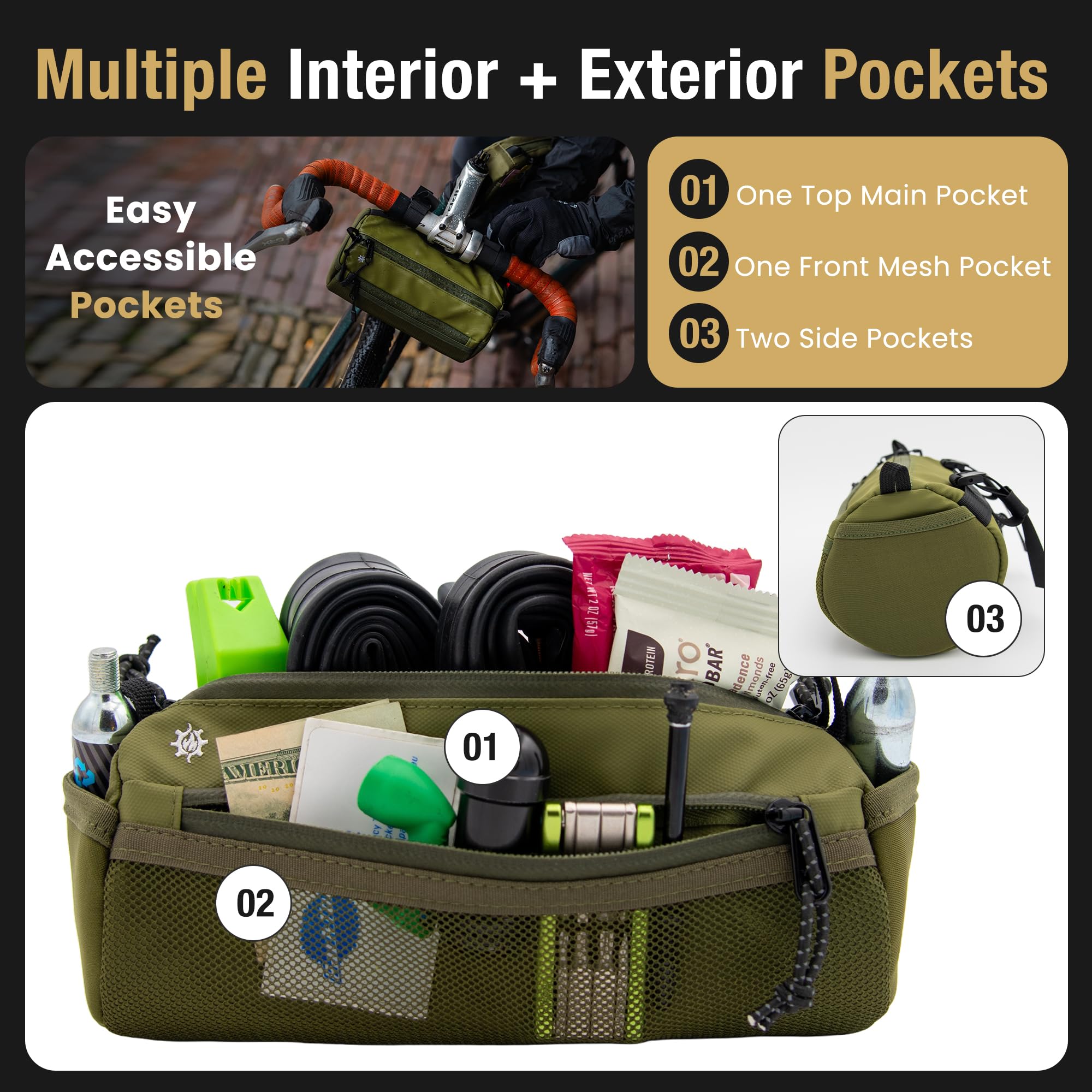 Lumiere & Co. Waterproof Bike Handlebar Bag - Front Bicycle Bag for Mountain & Road Bikes - Durable Cycling Accessories for Commuting, Touring & Outdoor Adventures