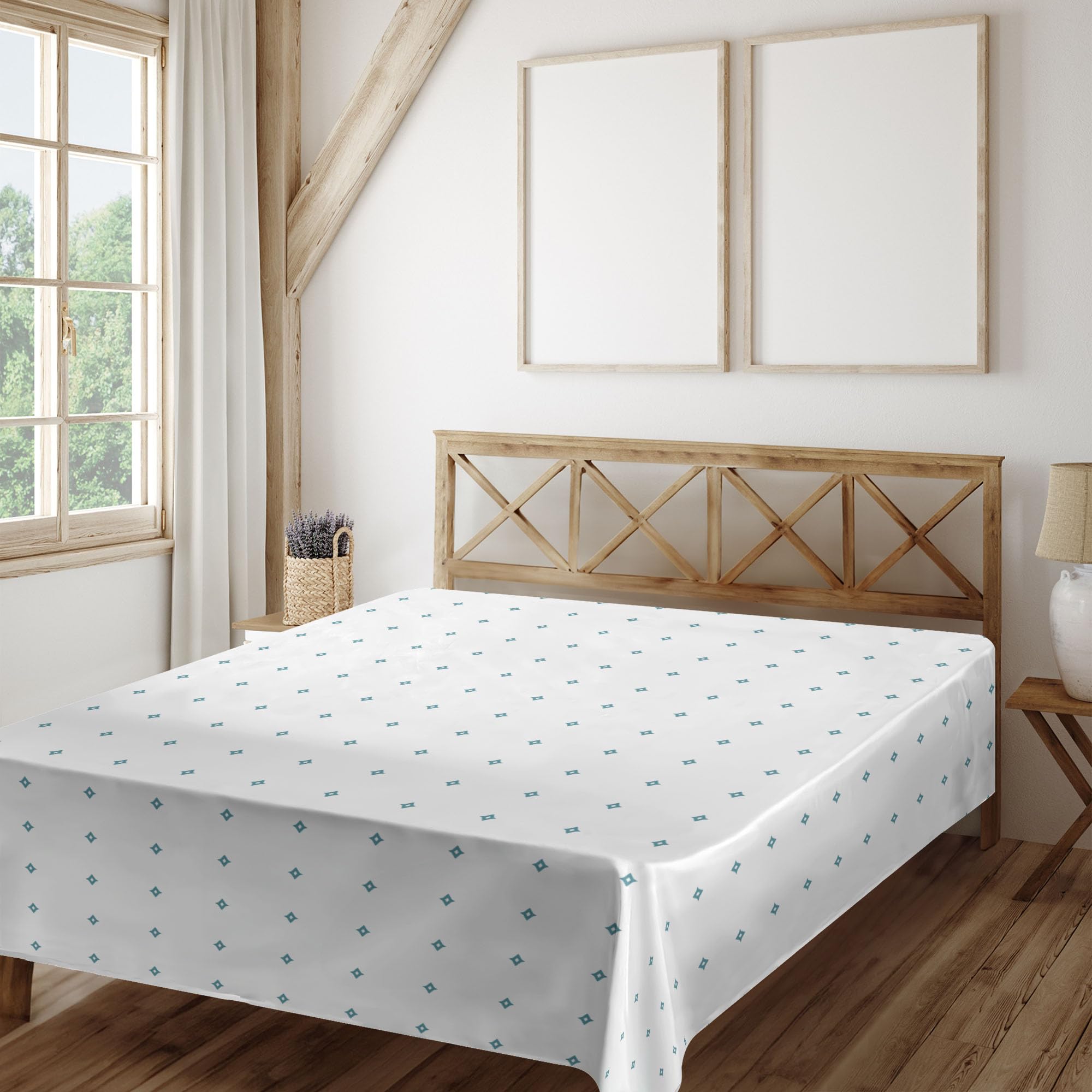 Ambesonne Abstract Star Print Flat Sheet - Soft & Comfortable Queen Size Bedding in White Cadet Blue | Monochrome Star Design for Modern Bedroom Decor