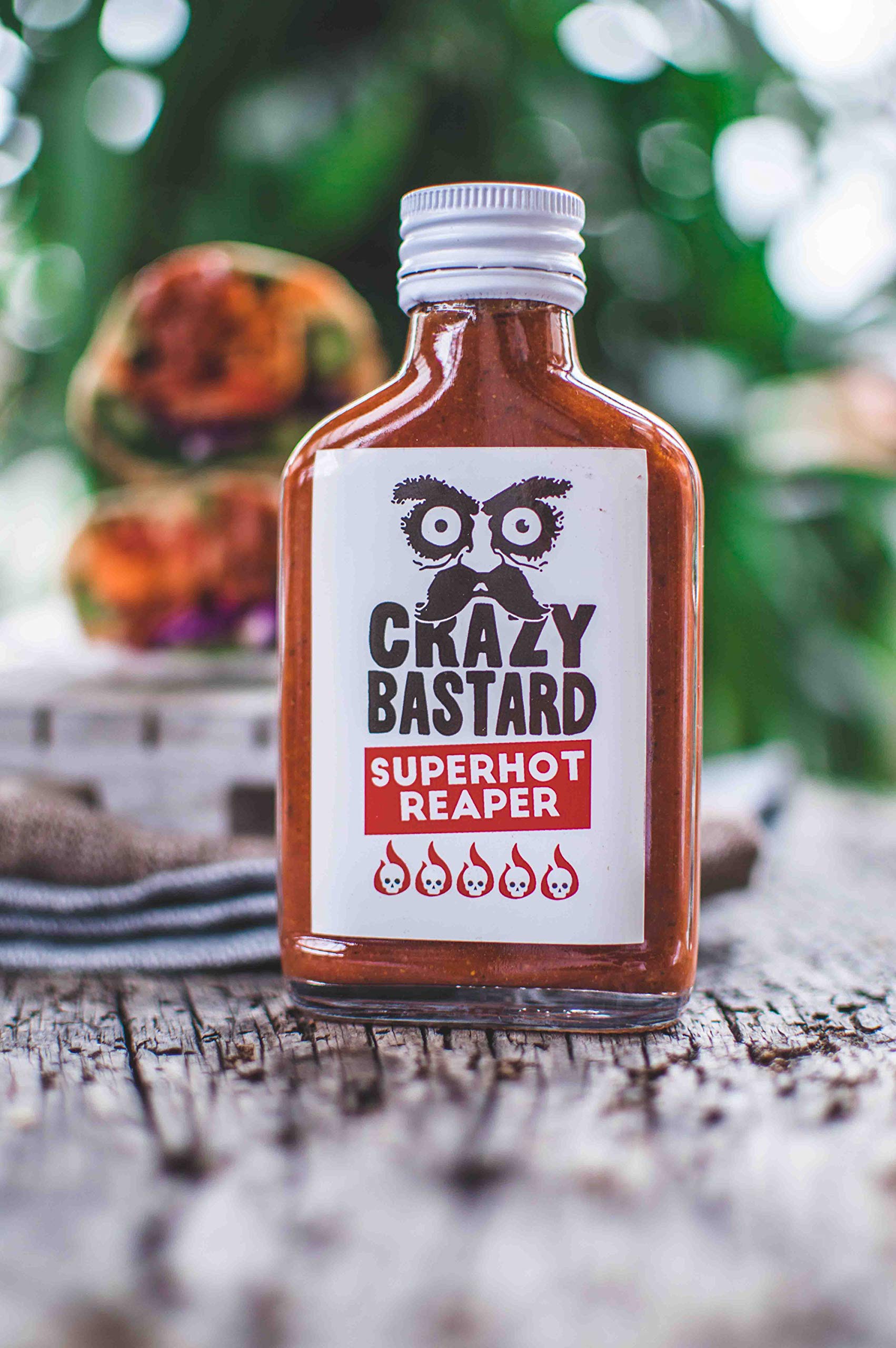 Crazy Bastard Superhot Carolina Reaper Hot Sauce - 100ml Bottle | Extreme Heat Ghost Pepper Sauce for Wings, Tacos, Burgers & Cooking