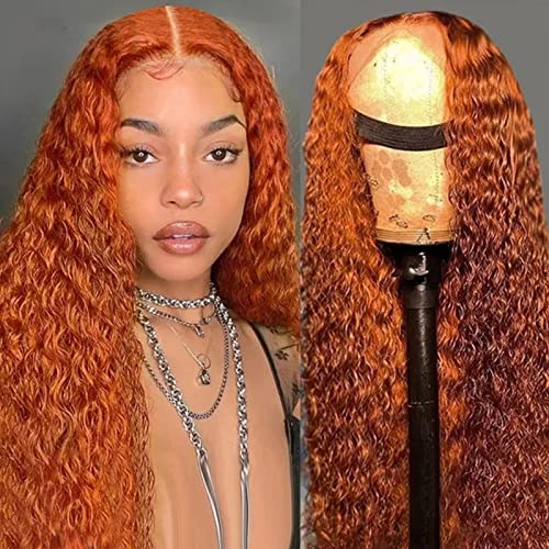 BuLaDou 88J Ginger Orange Curly Lace Part Closure Wig 16 Inch - Human Hair Wig for Women with 4x0.75 T-Part Lace, Middle Part, Pre-Plucked, 150% Density - Perfect for Daily Wear, Parties, and Special Occasions