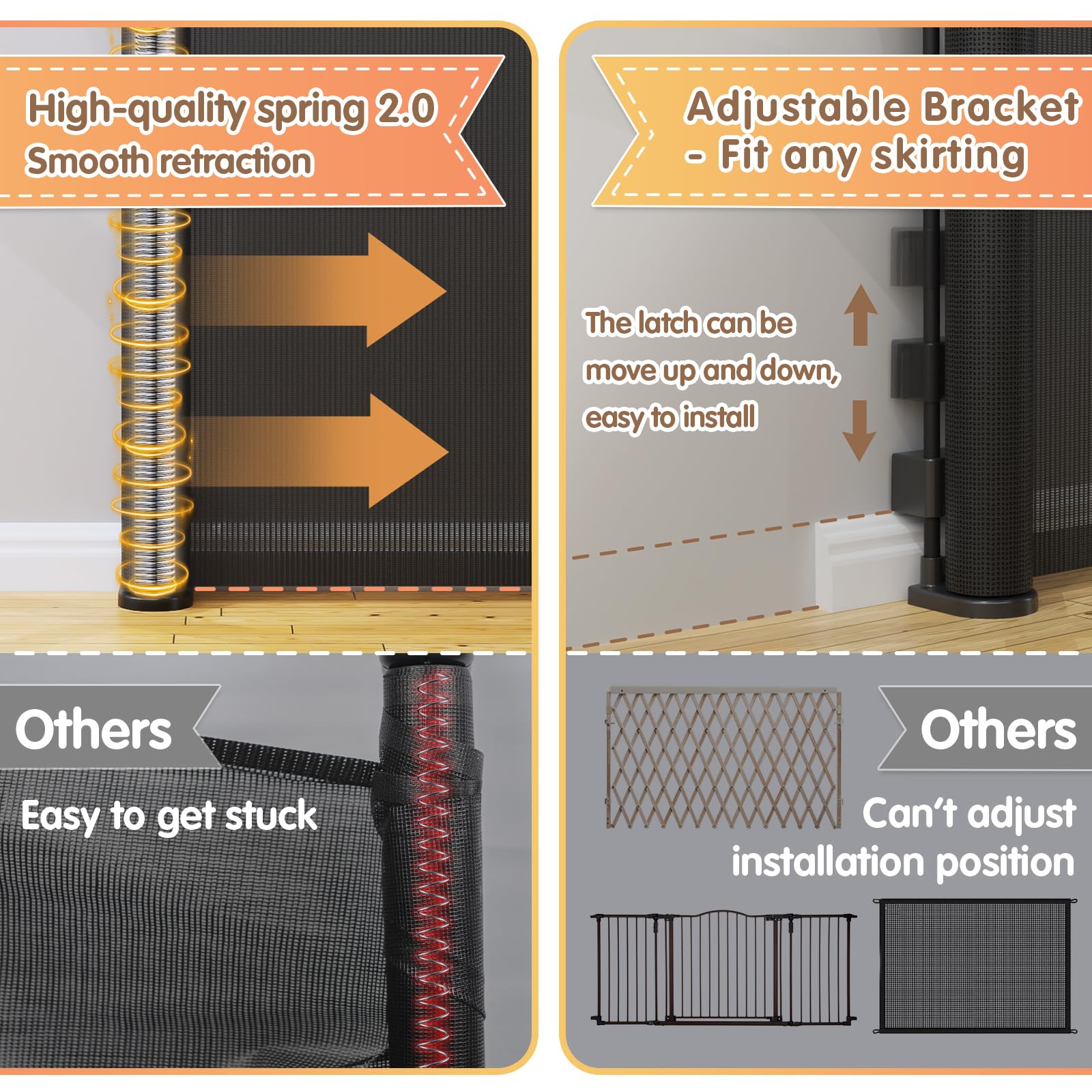 AMAZKRUS Retractable Baby & Pet Gate - Extra Wide 150'', Tall 35'' - Safety Gate for Doorways, Stairs, Hallways - Indoor/Outdoor Use for Babies, Dogs & Pets - Perfect for Home Safety & Childproofing