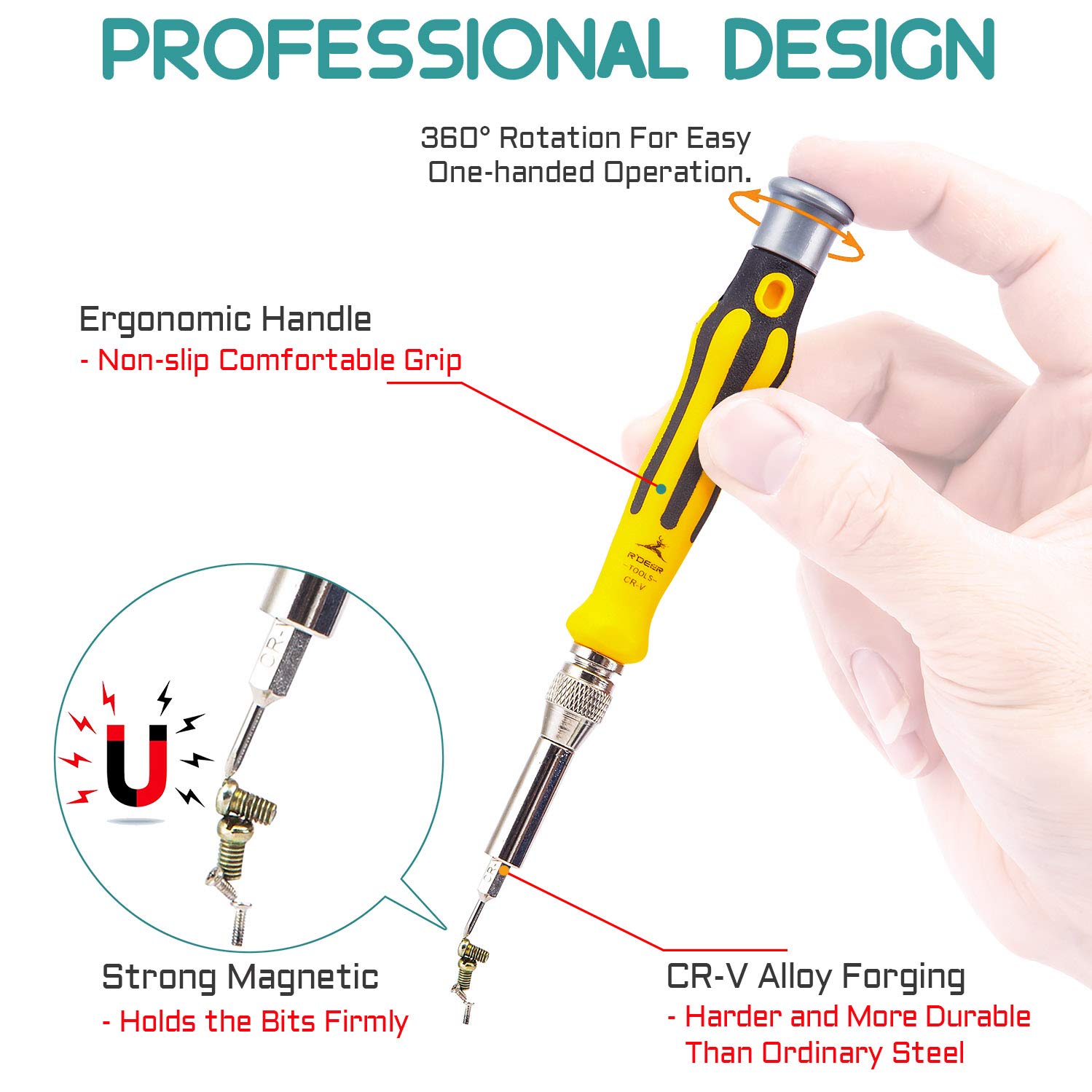 46 in 1 Precision Magnetic Screwdriver Set - Professional Electronics Repair Tool Kit with Extension Bar & Tweezers | Ideal for iPhone, Laptop, PC, Smartphone & Home Appliance Repairs