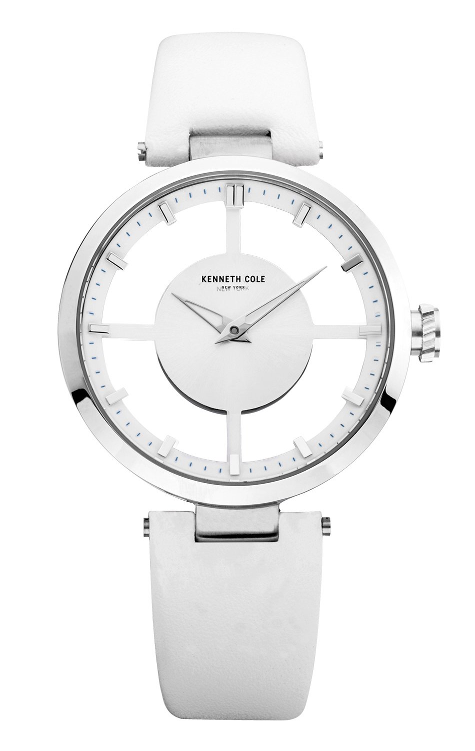 Kenneth Cole New York KC2609 Women's Stainless Steel Watch with White Leather Band - Elegant & Transparent Design for Business, Office & Formal Occasions