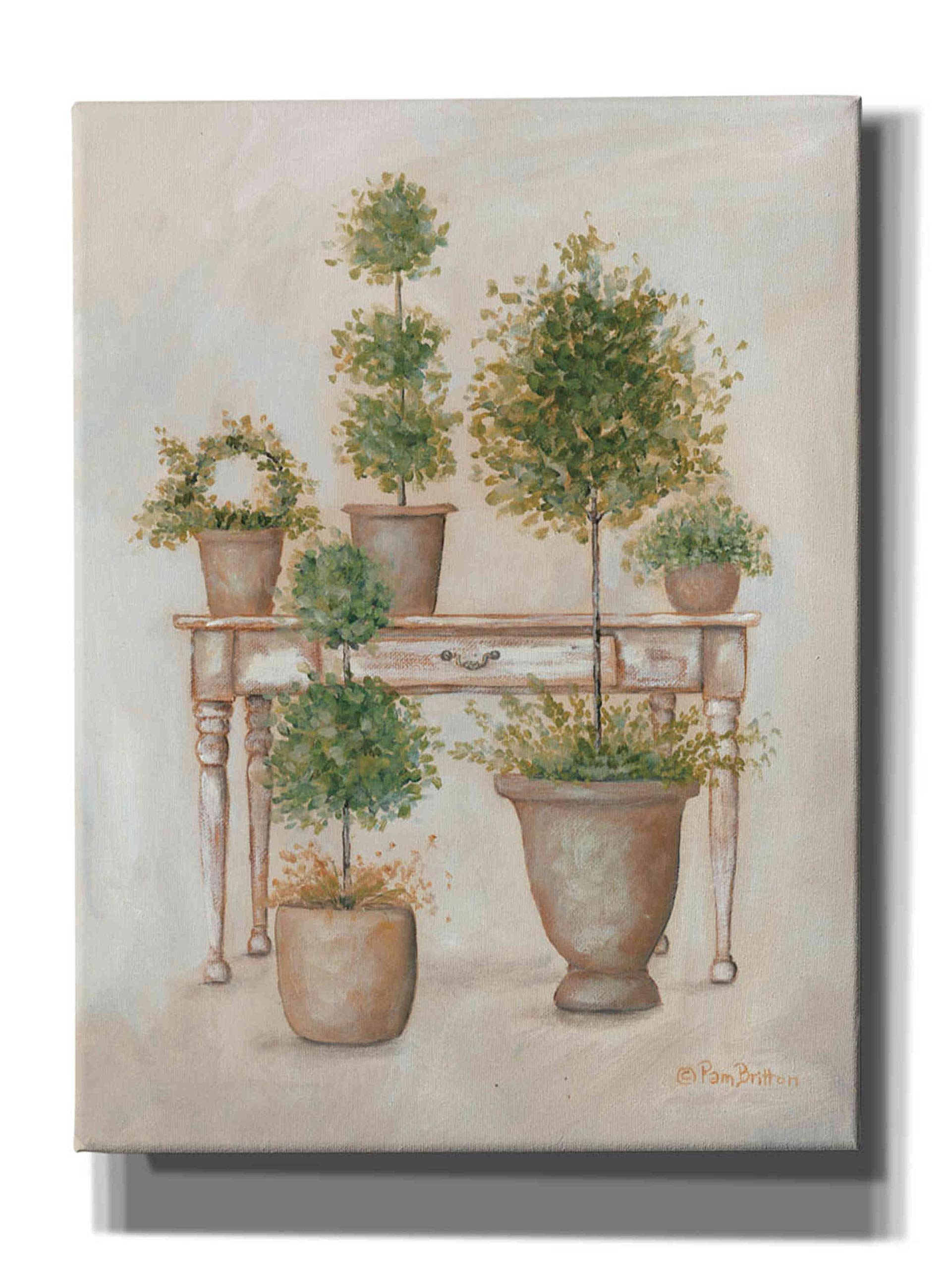 Epic Graffiti 'Potting Bench & Topiaries II' by Pam Britton - 12x16 Inch Canvas Wall Art for Home Decor, Living Room, Bedroom & Office - Modern Botanical Painting for Garden Lovers