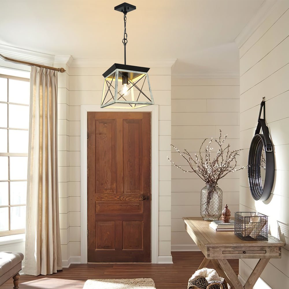 Depuley Farmhouse Pendant Light Fixture - Adjustable Rustic Island Lighting, Industrial Square Chandelier for Kitchen, Dining Room & Living Room Ceiling