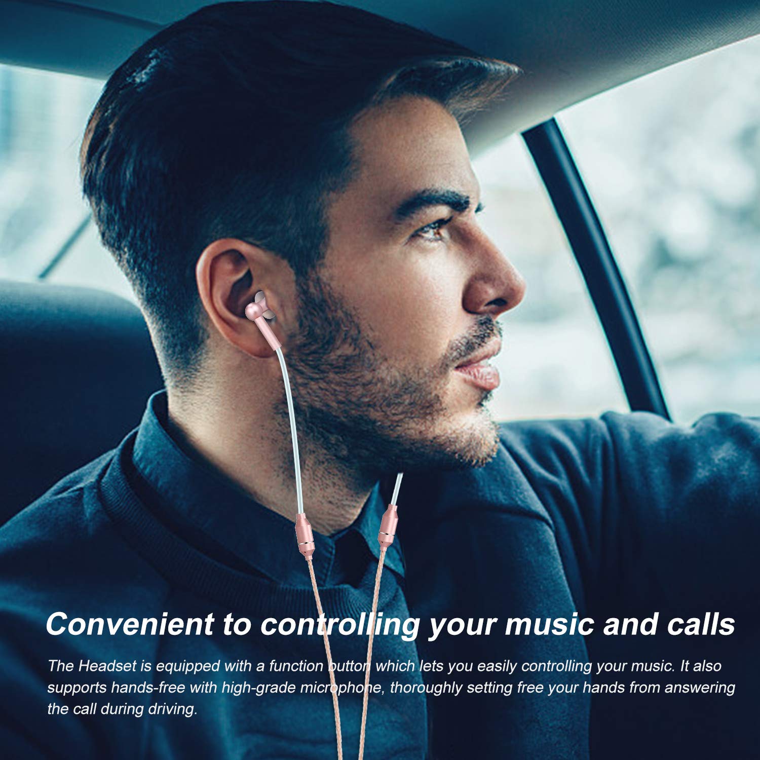 Docooler Anti-Radiation Air Tube Earbuds - EMF-Free Wired Stereo Headphones with Microphone & Volume Control - Rose Gold Wireless Headset for iPhone, Android, Smartphones (Perfect for Workouts, Commuting & Office Use)