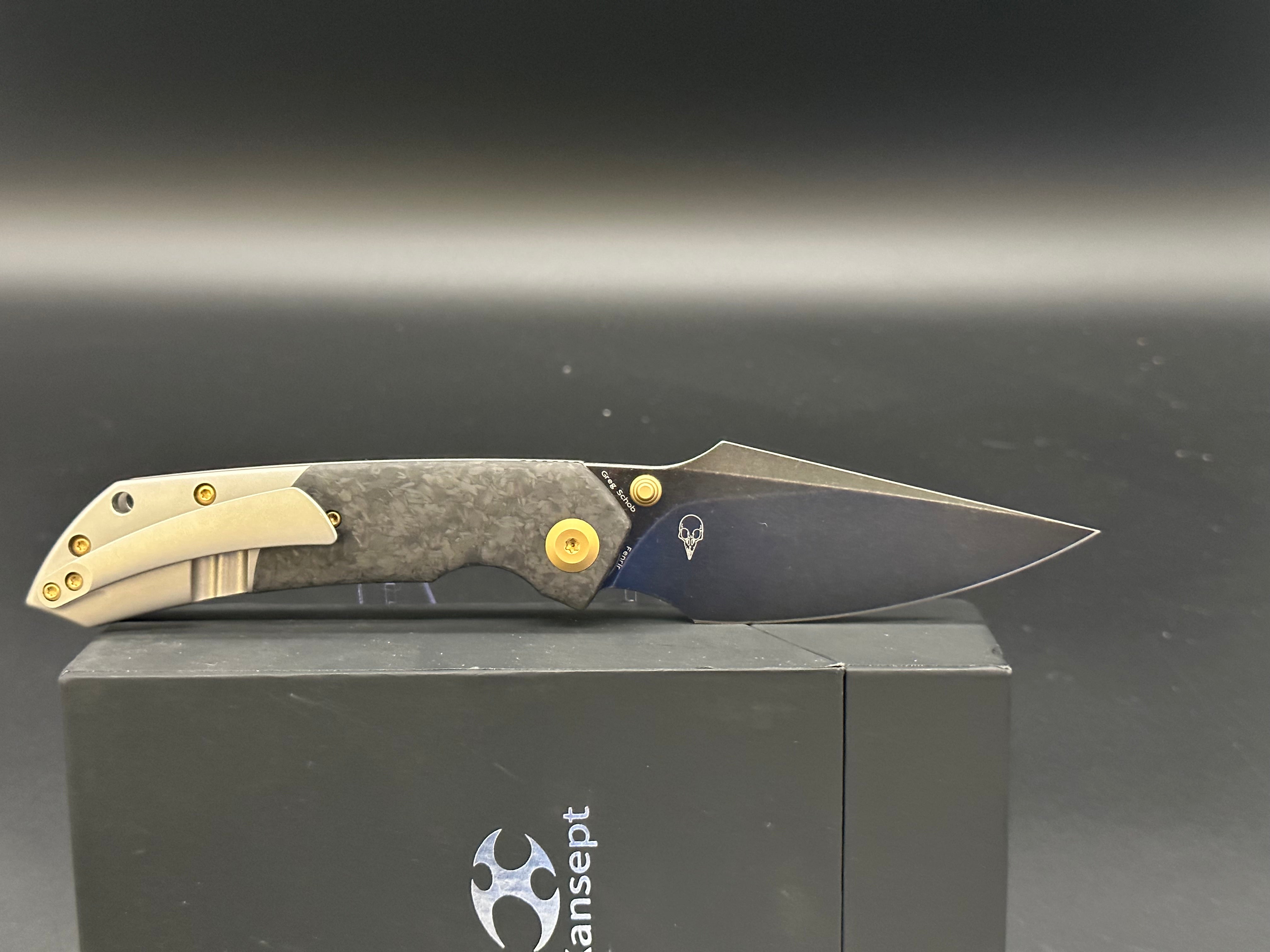 KANSEPT FENRIR Folding Knife - Shredded Carbon Fiber & Titanium Handle - EDC Pocket Knife for Outdoor Camping, Hiking & Everyday Carry