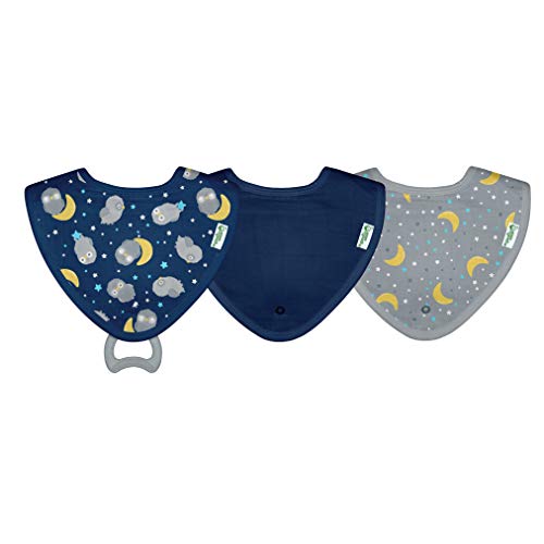 Organic Cotton Green Sprouts Muslin Stay-Dry Bandana Teether Bibs (3 Pack) - BPA-Free, Machine Washable & Sterilizer Safe for Baby Teething Relief - Perfect for Drool Protection & Gum Soothing During Playtime, Meals & Outings
