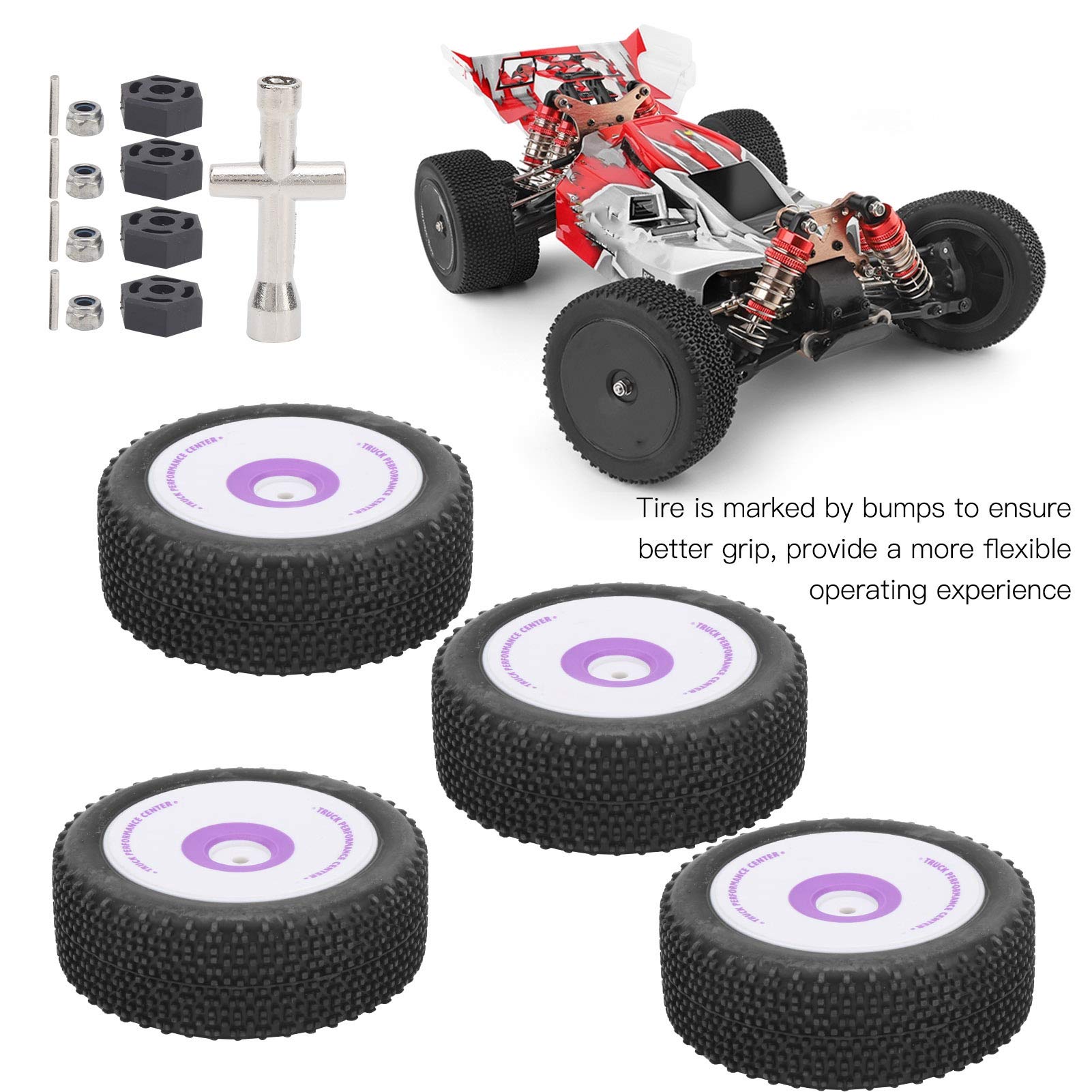 VGEBY 4Pcs Rubber RC Tires - 1/12 Scale Front & Rear Wheels Set for WLtoys 124019 RC Cars | Durable Off-Road Tires for Racing, Crawling & Outdoor Adventures