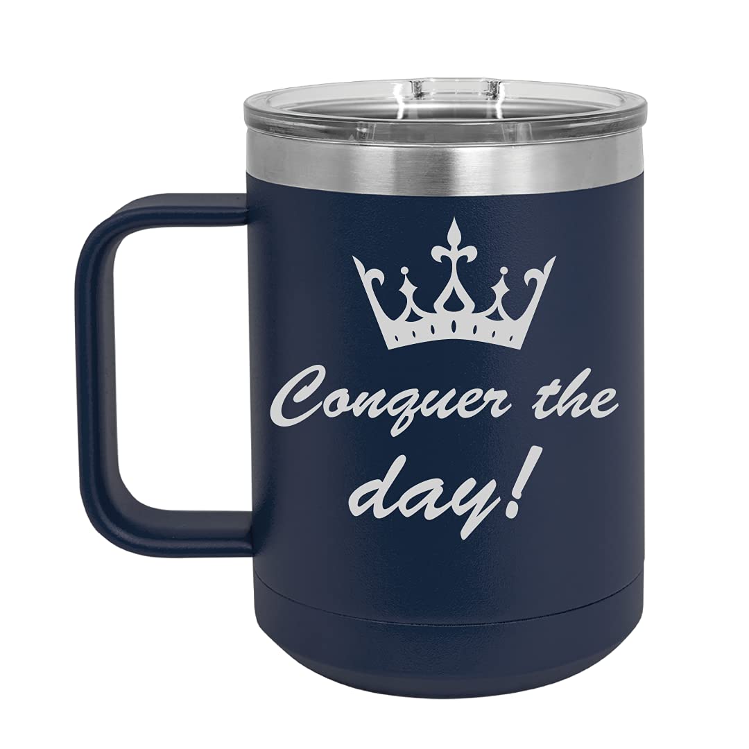 Custom 15 oz Vacuum Insulated Stainless Steel Tumbler - Personalized Engraved Travel Mug with Lid | Navy Blue Double Wall Coffee Cup for Office, Gym & Outdoor Activities