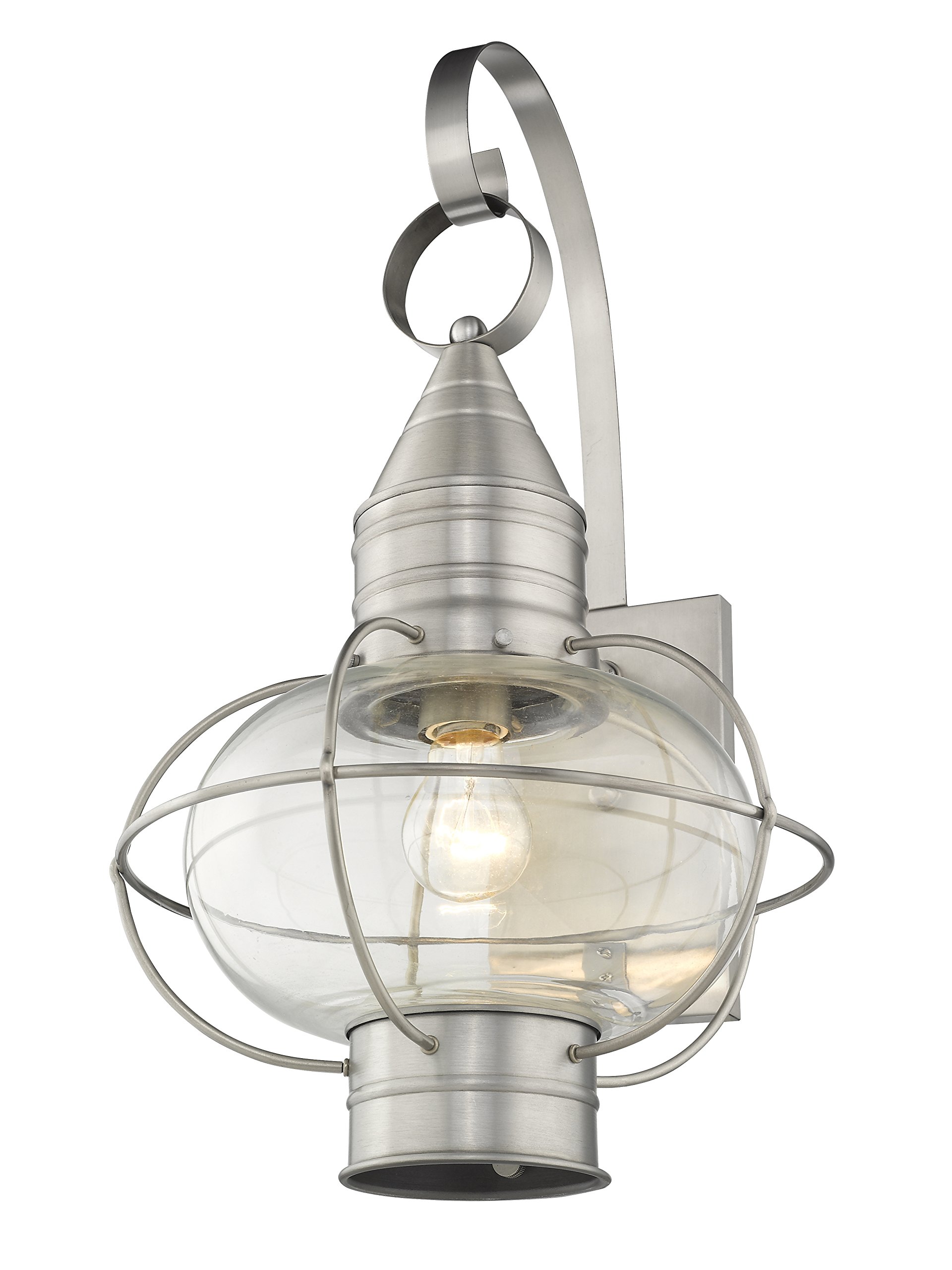Livex 26904-91 Brushed Nickel Outdoor Wall Lantern - Transitional One Light Fixture from Newburyport Collection (PWT, NCKL, B/S, SLVR Finishes Available) - Perfect for Porch, Patio, Garden & Entryway Lighting