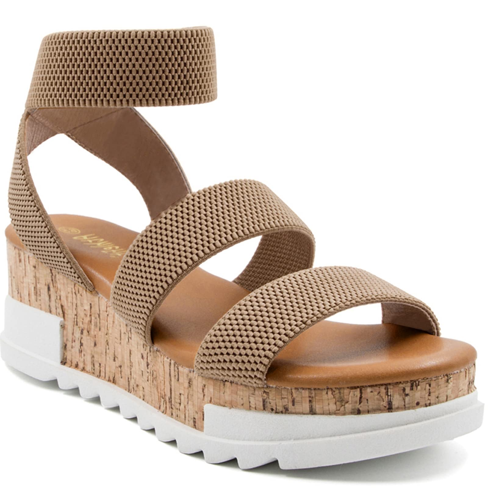 Athlefit Women's Wedge Sandals - Cork Elastic Strap Platform Sandals for Women | Comfortable Summer Walking Shoes for Beach, Vacation & Casual Outfits