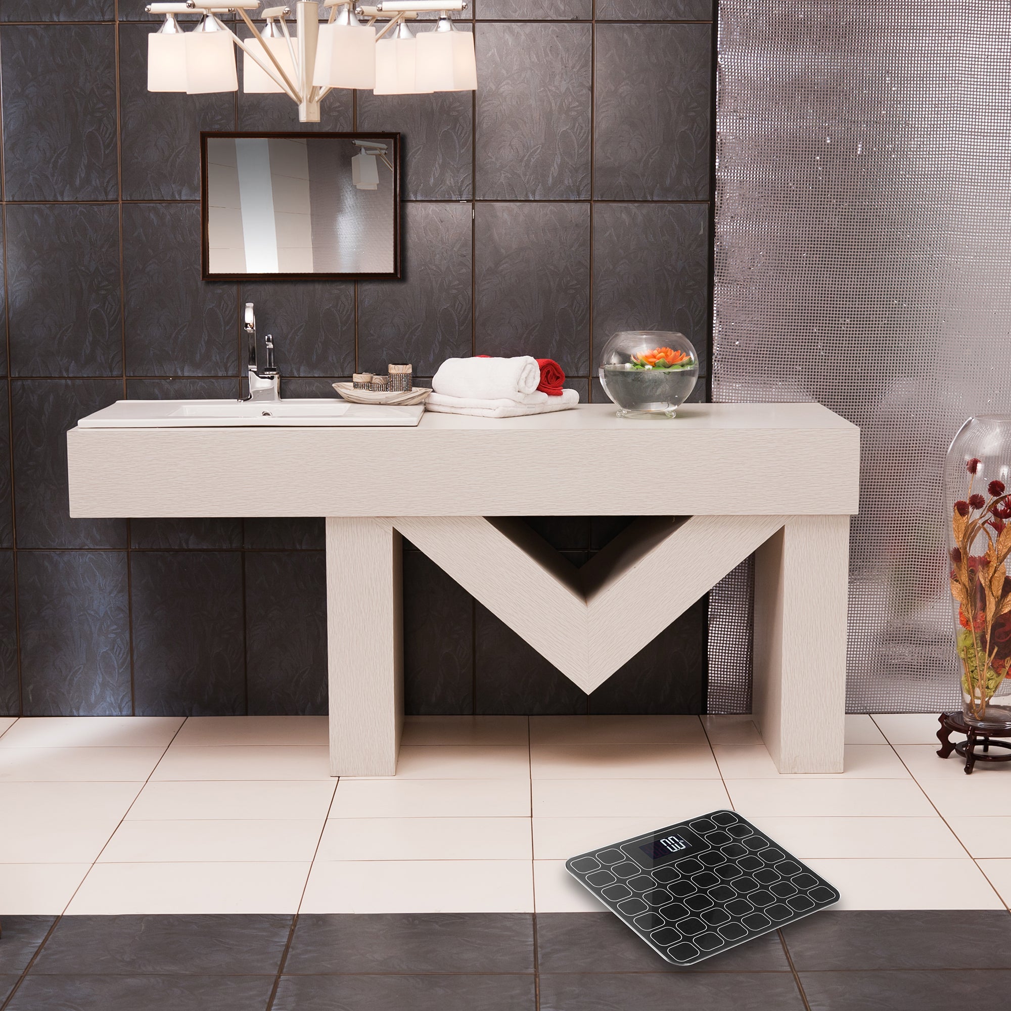Smart Digital Bathroom Scale - Accurate Body Weight Measurement with Auto Step-On Technology, Ultra Thin & Heavy Duty Design in Black Grid - Perfect for Home Gym, Weight Loss Tracking & Health Monitoring