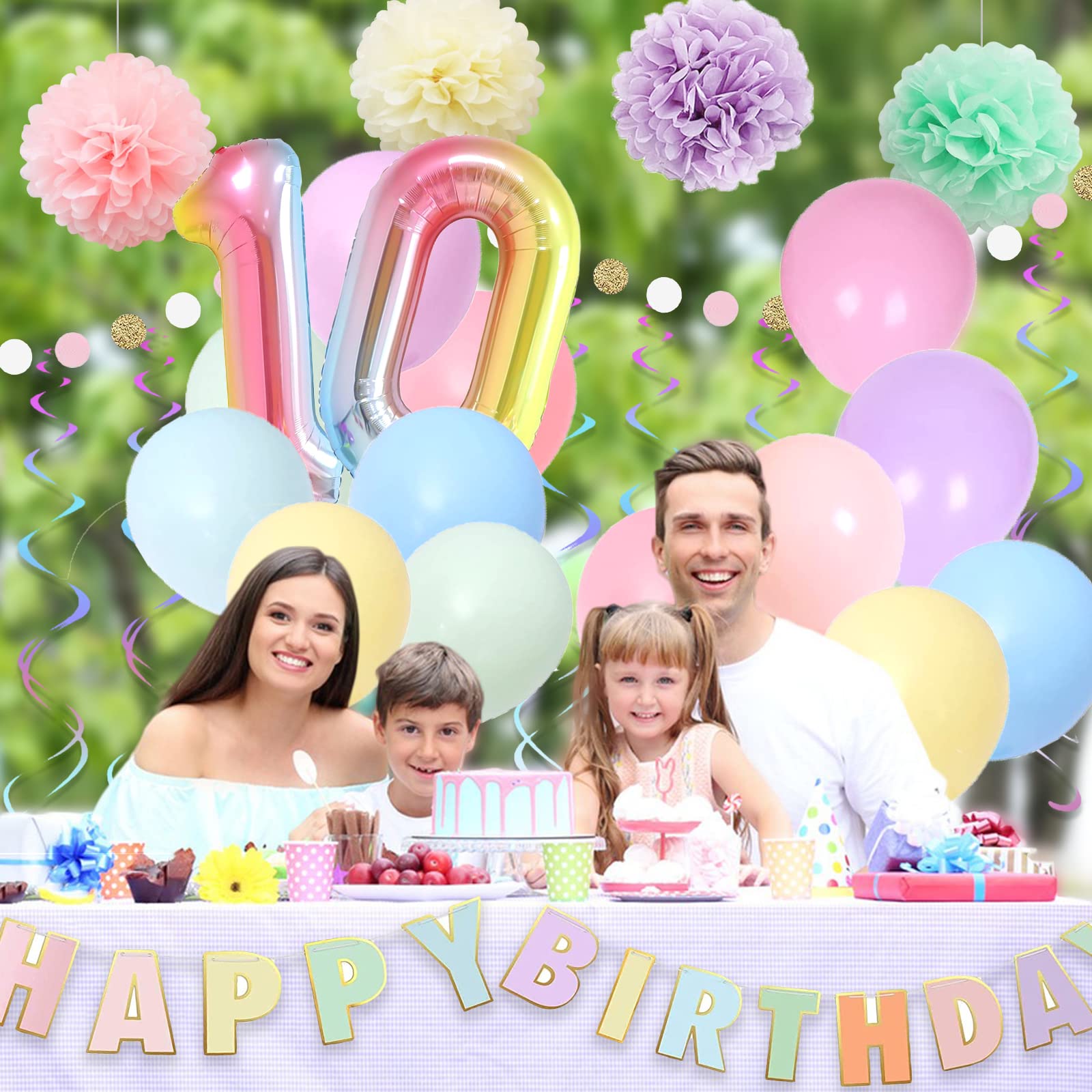 BRT Bearingshui 10th Birthday Party Decorations for Girls & Boys – 40 Inch Rainbow Gradient Number 10 Balloon, Happy Birthday Banner & Kids Party Supplies | Perfect for 10th Birthday Celebrations, Themed Parties & Milestone Decor