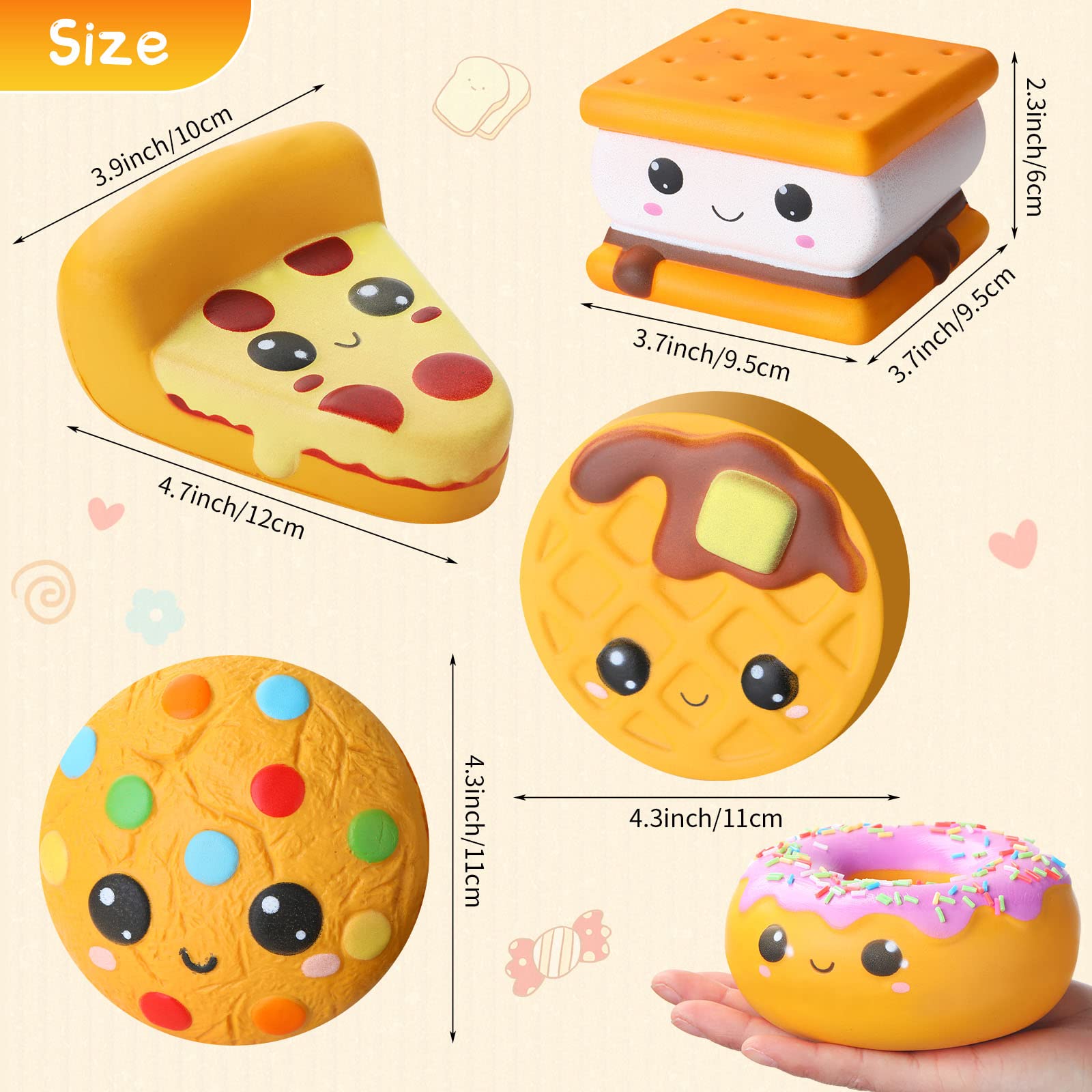 8 Pcs Slow Rising Squishy Stress Relief Toys - Hot Dog, Cake, Bread, S'more, Pizza, Biscuit, Donut Foam Anxiety Toys for Teens & Adults | Fun Office Desk Decor & Sensory Fidget Toys for Stress Relief