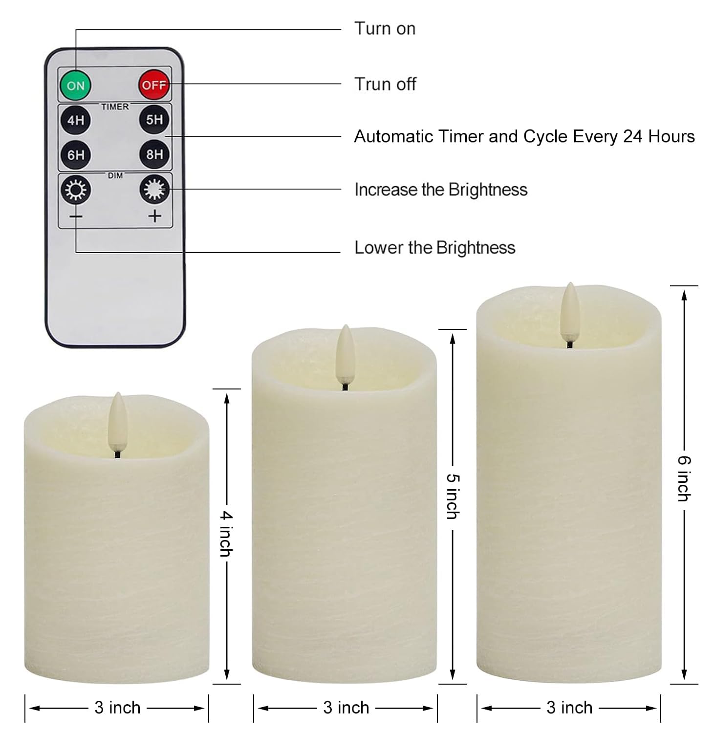ANGELLOONG Flameless LED Candles with Remote - Real Wax Battery Operated Fake Candles with Timer, Set of 3 Ivory White Pillar Candles - Perfect for Valentine's Day, Weddings, Holiday Parties & Home Décor - Creates Romantic Ambiance for Dining, Meditation & Relaxation