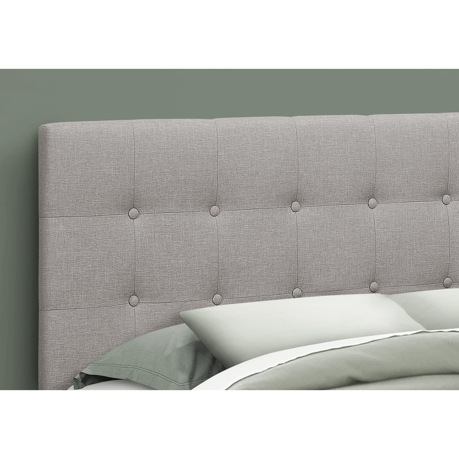 Monarch Specialties I 6003Q Upholstered Queen Size Headboard - Grey Linen Look Transitional Style Bedroom Furniture for Master Bedroom & Guest Room Decor