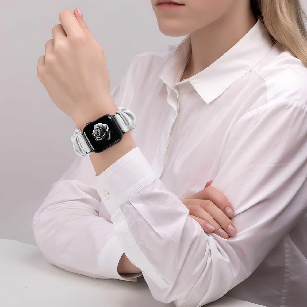 Tiptops 3 Pack Apple Watch Bands Compatible with 38mm-49mm iWatch Ultra 2 Series 10/9/8/7/6/5/4/3/2/1/SE - Soft Fabric Scrunchies Wristbands for Women, Stylish Printed Elastic Straps - Perfect for Workouts, Office & Casual Wear