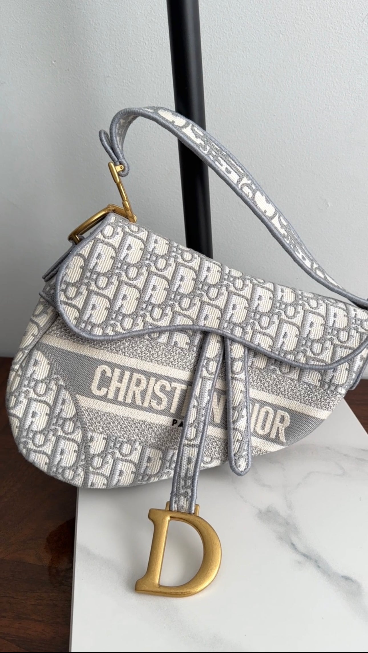 Christian Dior Large Light Grey Oblique Jacquard Saddle Bag - Luxury Designer Handbag for Women, Perfect for Work, Travel & Evening Events