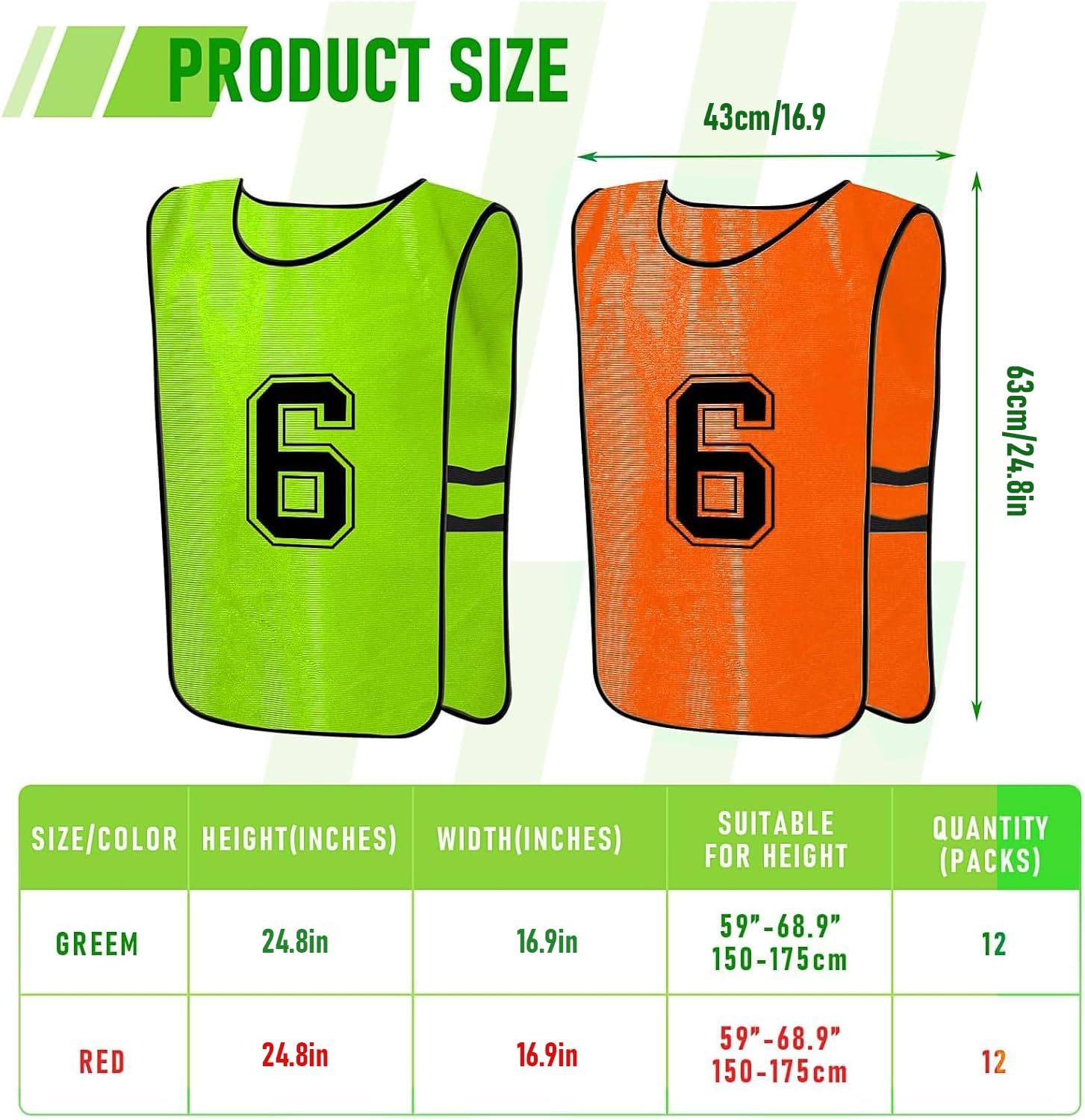 24 Pcs Reversible Scrimmage Vests for Soccer, Basketball & Football - Numbered Training Bibs/Pinnies for Team Sports Practice, Games & PE Classes