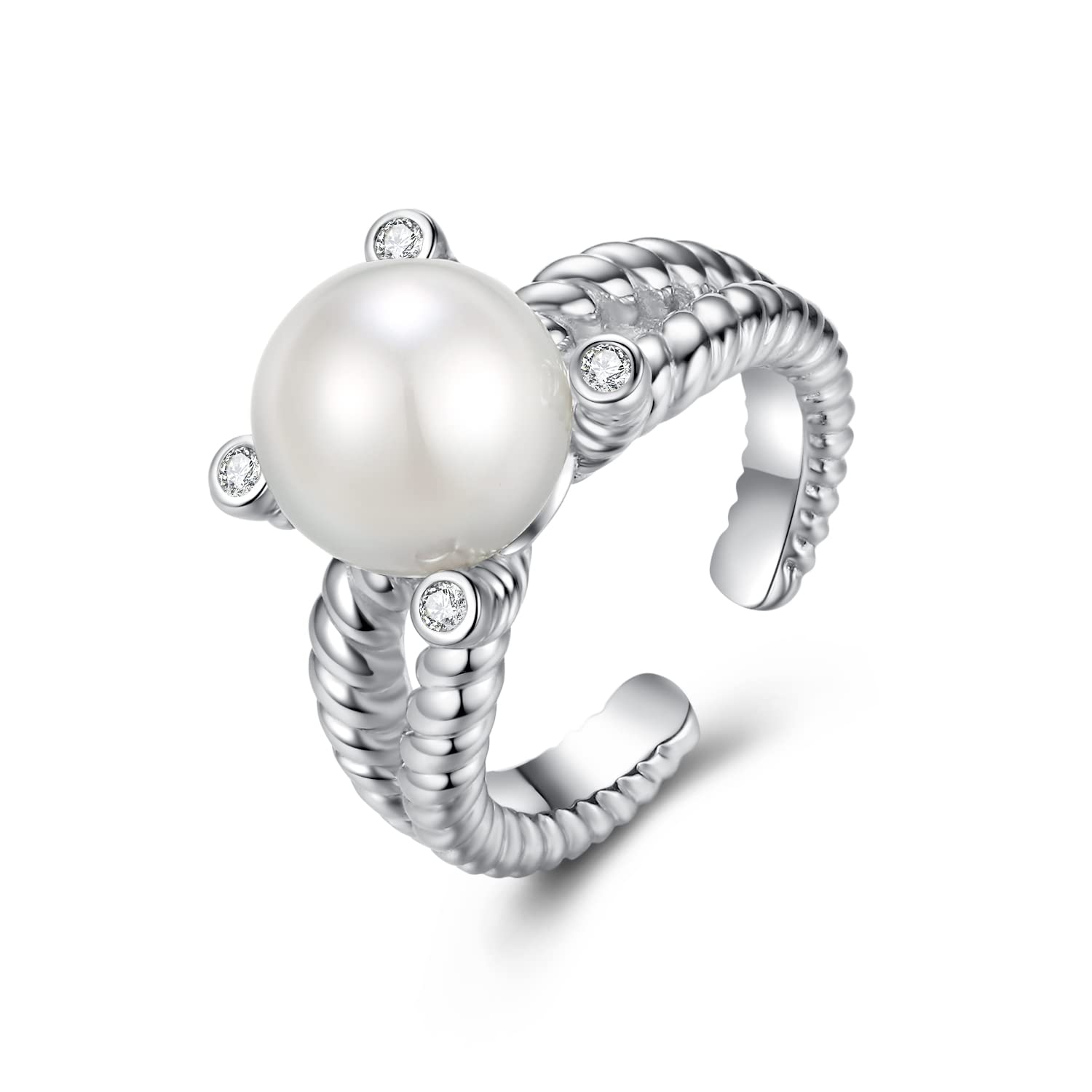 14K Gold Plated Sterling Silver Pearl Ring for Women - Elegant Double Spiral Wrap Eternity Statement Jewelry - Perfect for Weddings, Anniversaries & Special Occasions