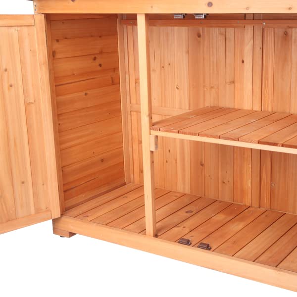 Double Door Fir Wood Outdoor Storage Shed - Weatherproof Garden Yard Cabinet for Tools & Equipment (Orange Red) - Perfect for Backyard, Patio & Garage Organization