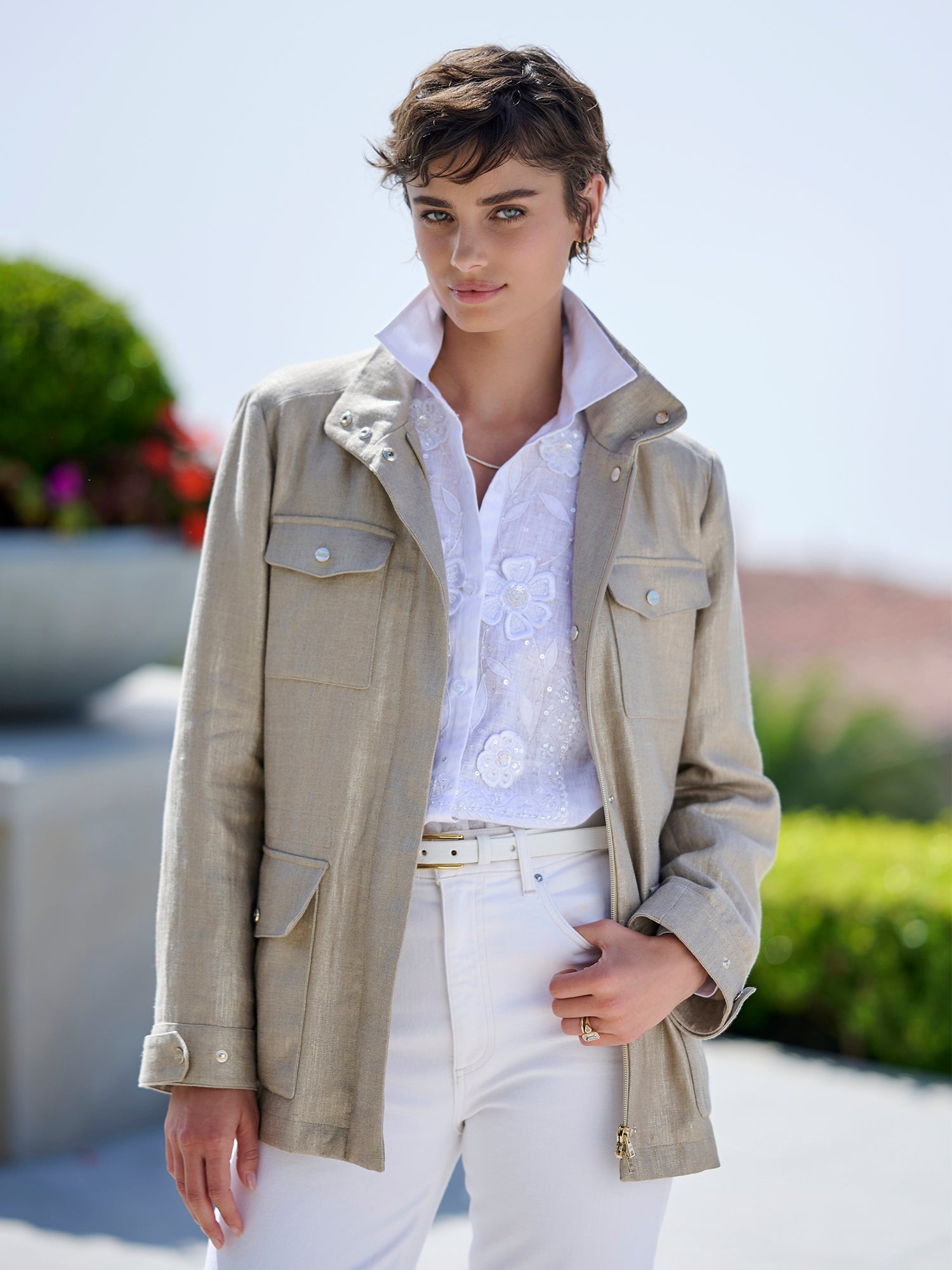 Malin Metallic Linen Field Jacket - Stylish Women's Lightweight Jacket for Spring & Fall | Perfect for Outdoor Adventures, Casual Wear & Travel