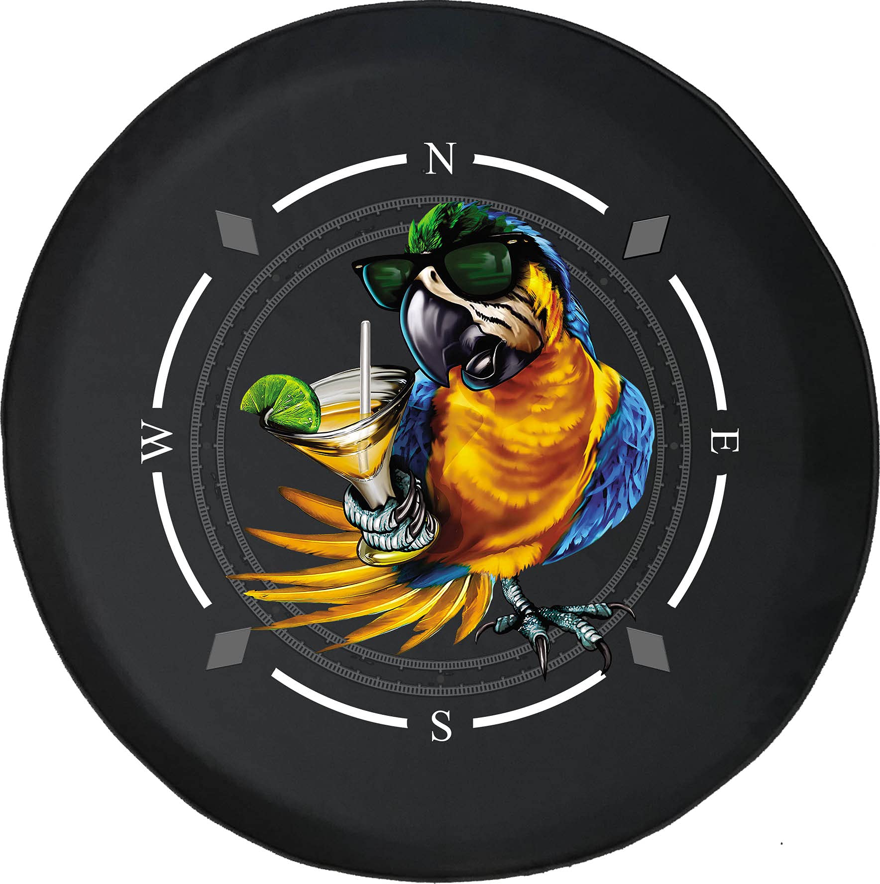 Premium American Unlimited Spare Tire Cover with Compass & Tropical Parrot Design - Universal Fit for SUV, Trailer, RV & Most Vehicles - Perfect for Outdoor Adventures & Road Trips