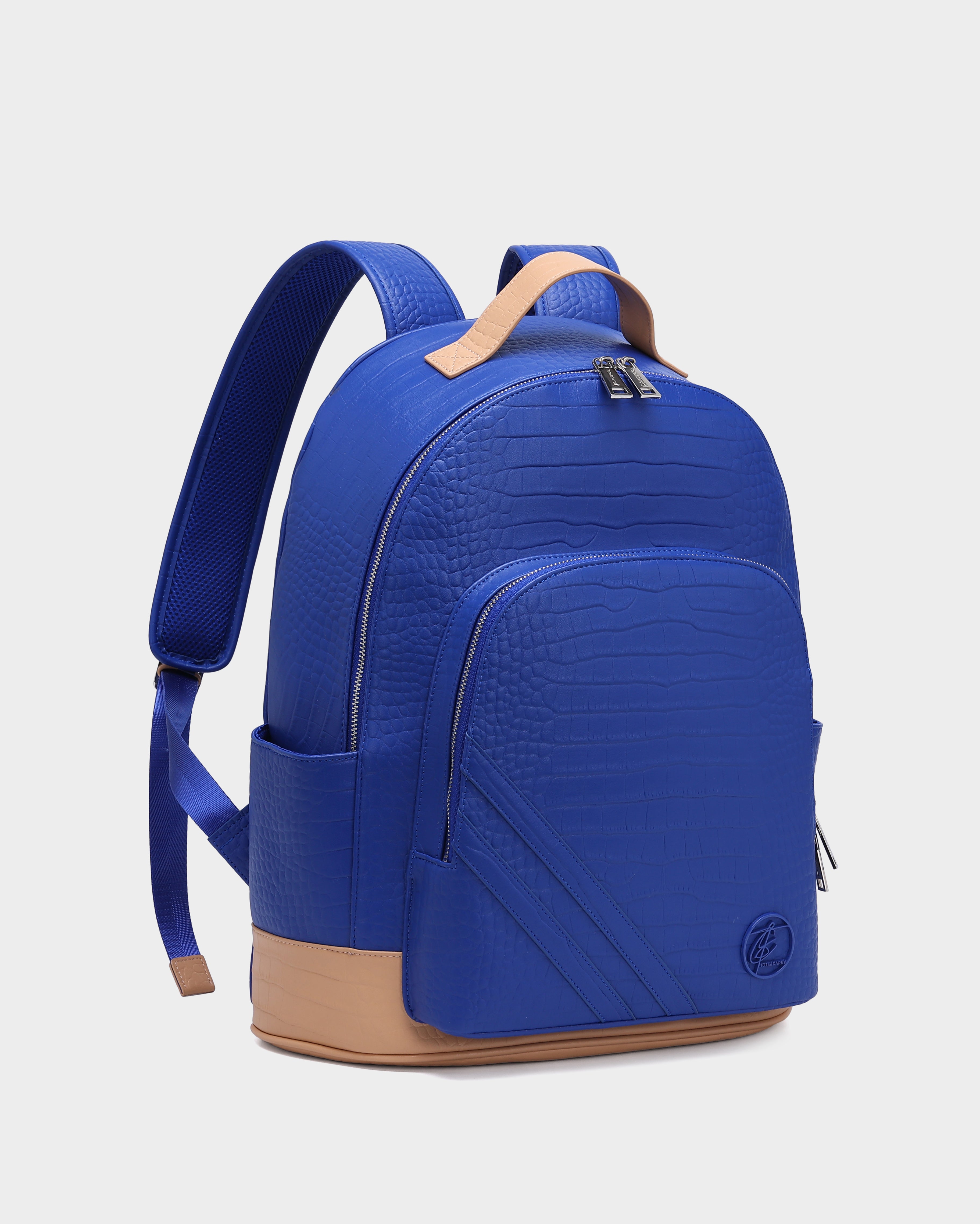 Premium Blue Leather Backpack for Men & Women - Durable Travel Laptop Bag with USB Charging Port - Perfect for Work, School & Outdoor Adventures