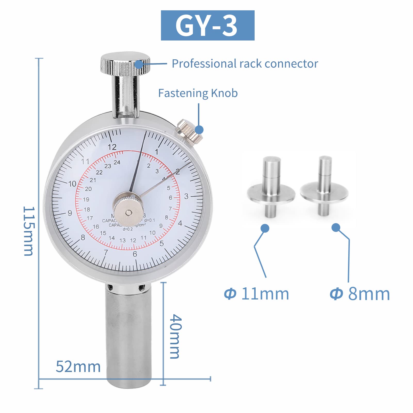 Fruit Firmness Tester with 2 Measuring Heads - Digital Penetrometer for Measuring Apple, Pear & Peach Hardness | Portable Sclerometer for Fruit Maturity Testing in Farms, Orchards & Food Labs