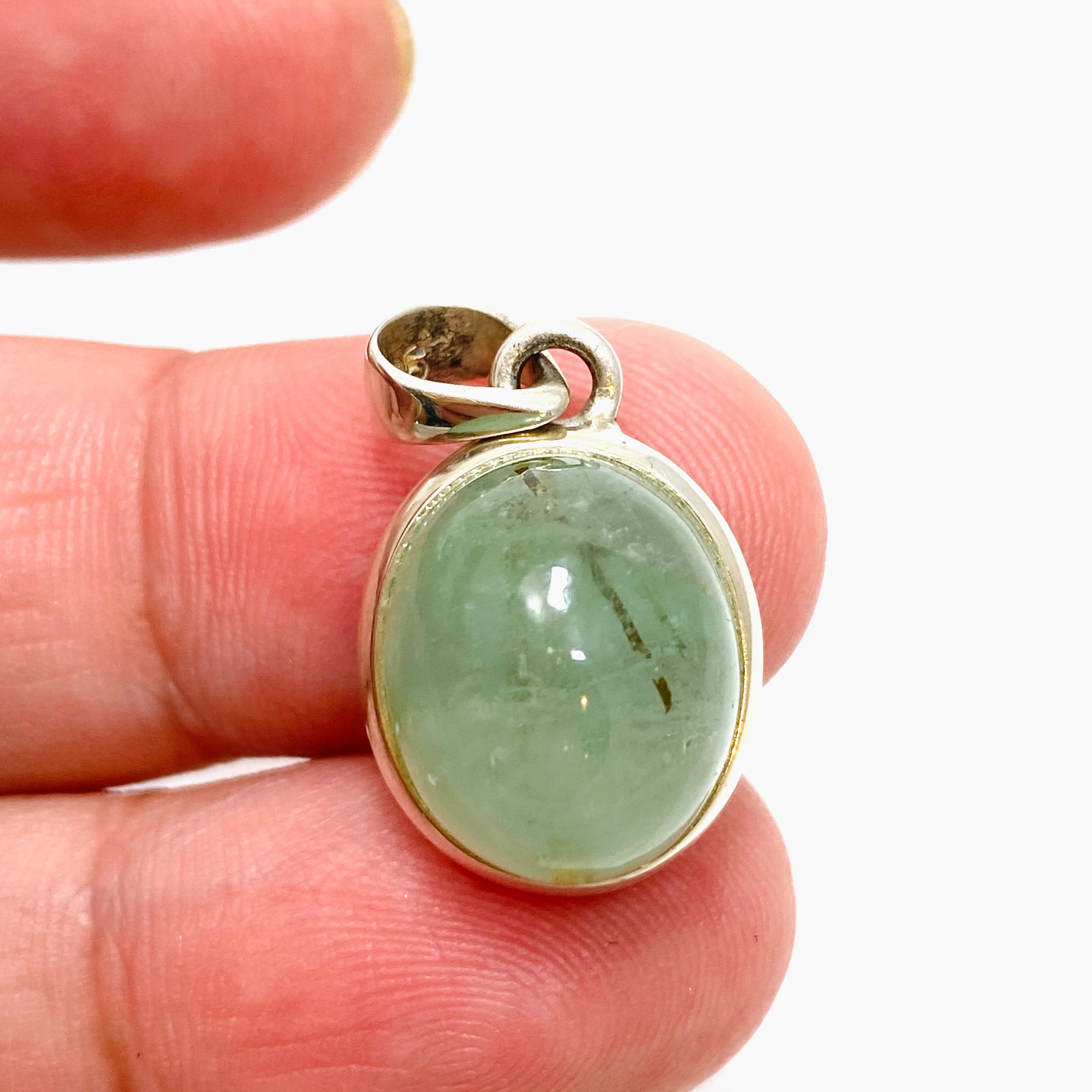 Natural Emerald with Rutile Oval Cabochon Pendant - 925 Sterling Silver Jewelry for Women - Perfect for Birthday Gifts, Anniversary & Special Occasions