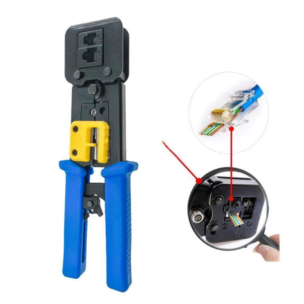 Professional RJ45 Crimping Tool with Passthrough - Yangoutool RJ12/RJ45 Crimper for Regular & End-Pass-Through Connectors - Perfect for Network Cabling & Ethernet Installations