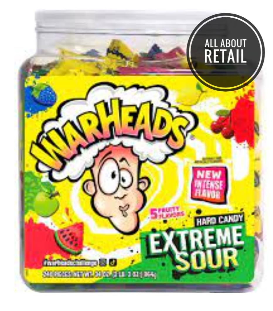 Warheads Extreme Sour Candy - Original 5 Fruit Flavors (2lb Tub, 240 Pieces) | Bulk Sour Candy for Parties, Holidays & Office Treats | Includes Free Surprise Gift - Perfect for Halloween, Birthday Celebrations & Candy Buffets