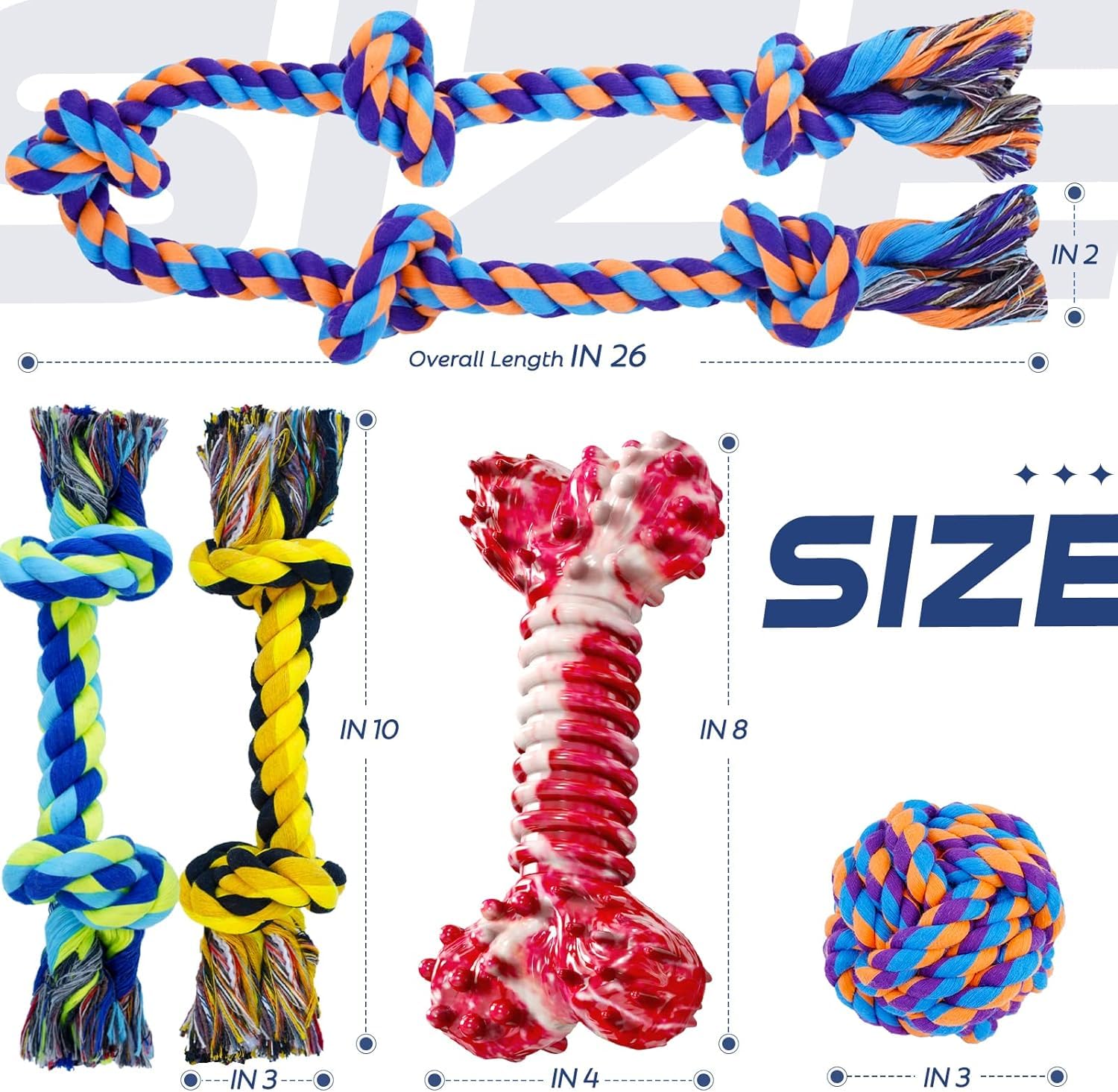 SHARLOVY 5 Pack Indestructible Dog Chew Toys for Aggressive Chewers - Tough Cotton Rope & Bone Chew Toys for Large Breed Dogs - Perfect for Playtime, Training, and Dental Health