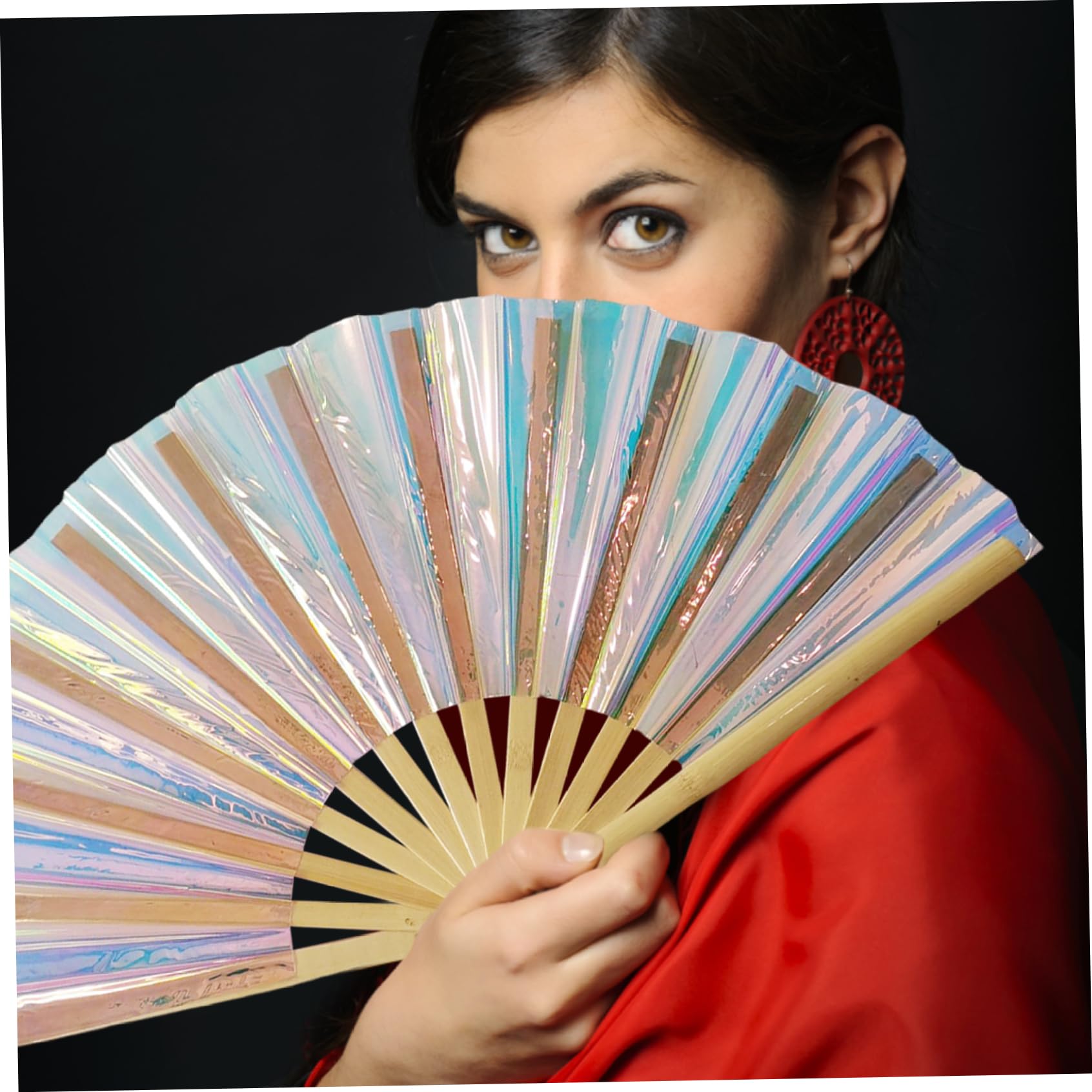 1PC Holographic Handheld Folding Fan - Shining Rave Fan with 3D Illusion Effect, Iridescent Festival Hand Fan for Men & Women - Perfect for Raves, Concerts, Cosplay & Summer Outfits