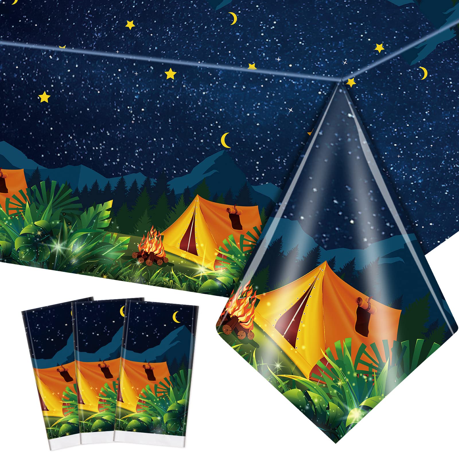 3-Piece Waterproof Plastic Camping Tablecloth Set - Rectangular Fireproof Table Cover for Camping, Picnic, Birthday Party & Outdoor Adventures - Perfect for BBQ, Hiking & Family Gatherings