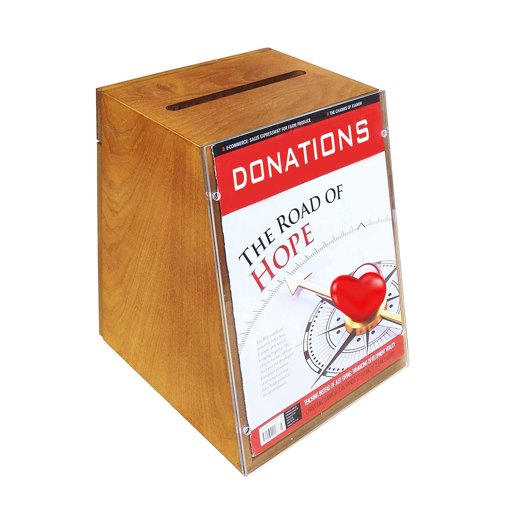 FixtureDisplays® Clear Acrylic Donation Box with 8.5x11 Sign Holder - Tithing, Suggestion & Fundraising Box for Churches, Events & Charities (Model 21275-MO-FBA) - Perfect for Church Collections, Voting Ballots & Charity Drives