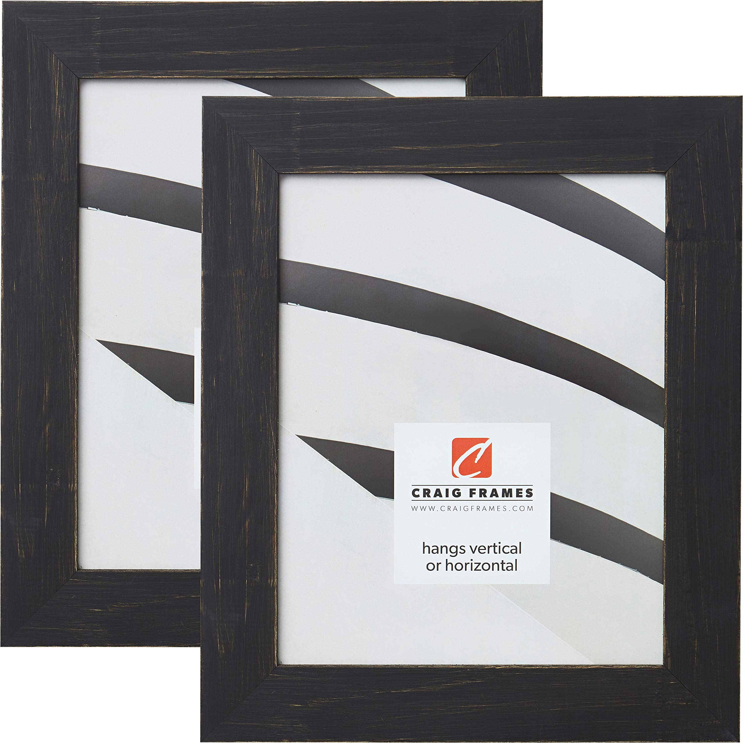 Craig Frames Jasper 11x14 Inch Picture Frame Set of 2 - Country Charcoal Black Wood Photo Frame for Wall & Tabletop Display - Perfect for Family Photos, Artwork, and Home Decor