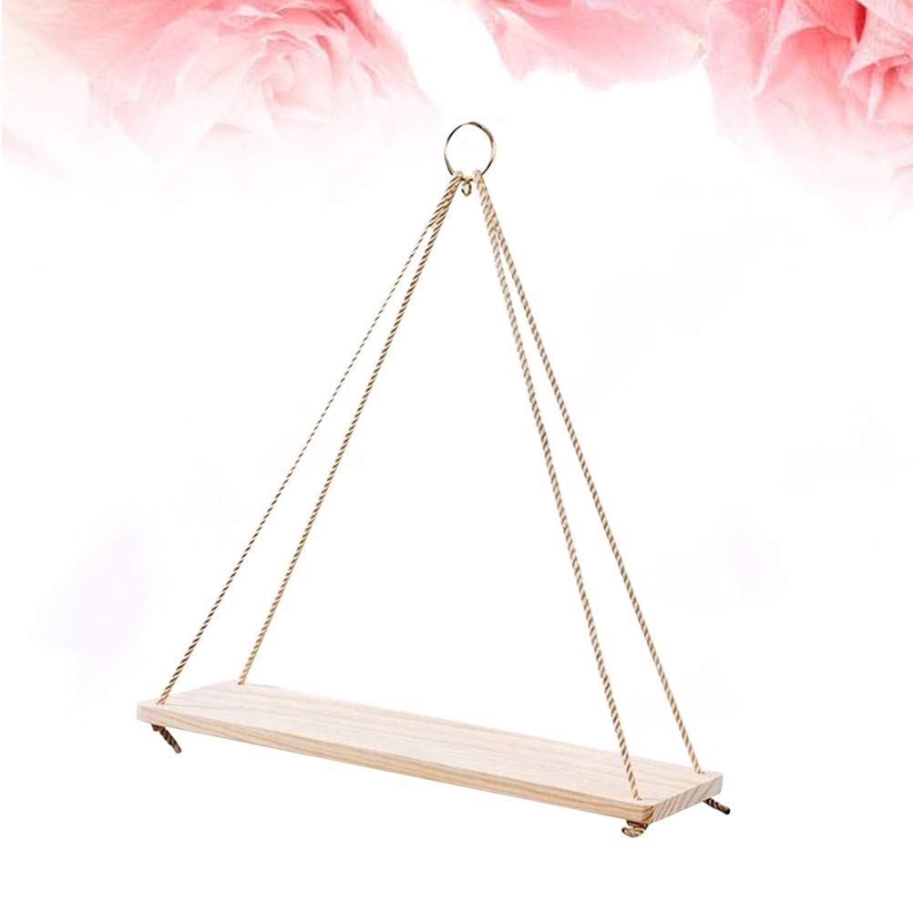 Hemoton 2-Pack Hanging Rope Shelf - Wooden Storage Basket & Sling Pot Holder for Kitchen, Bathroom, Bedroom Organization - Perfect for Plants, Towels, and Home Decor