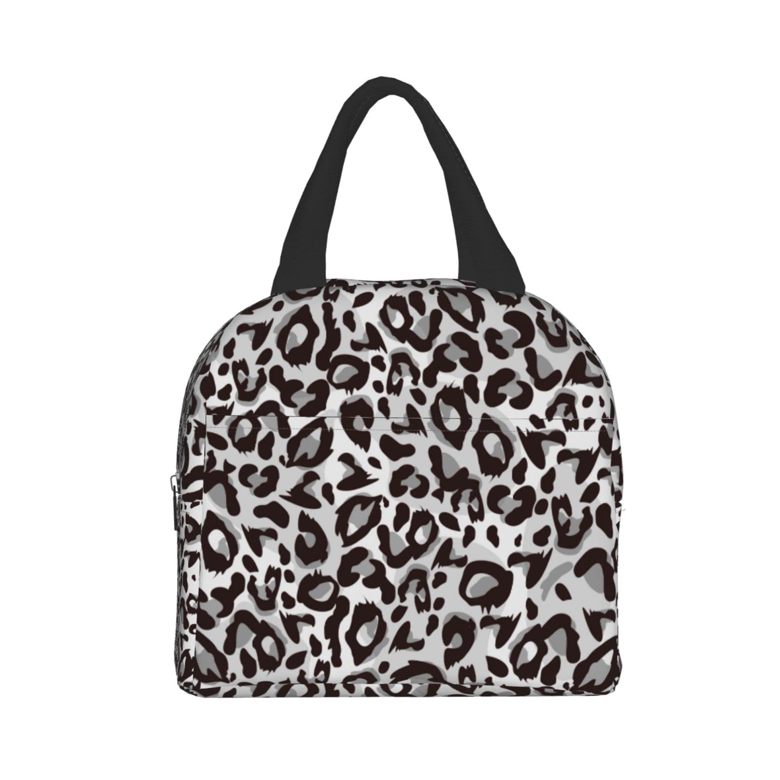 Insulated Lunch Box Grey Leopard Print - Reusable Thermal Lunch Bag for Men & Women | Portable Meal Container for Work, Travel, Picnic & Outdoor Activities