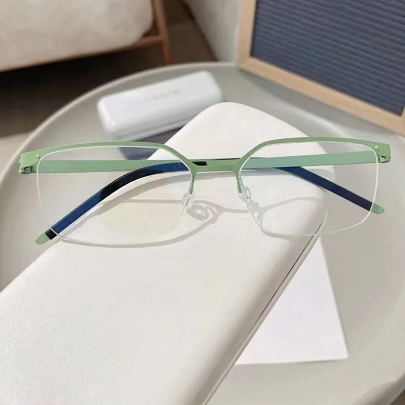 CCSpace Men's Semi-Rimless Square Titanium Eyeglasses Frame 56871 - Lightweight & Durable Glasses for Work, Reading, and Everyday Wear